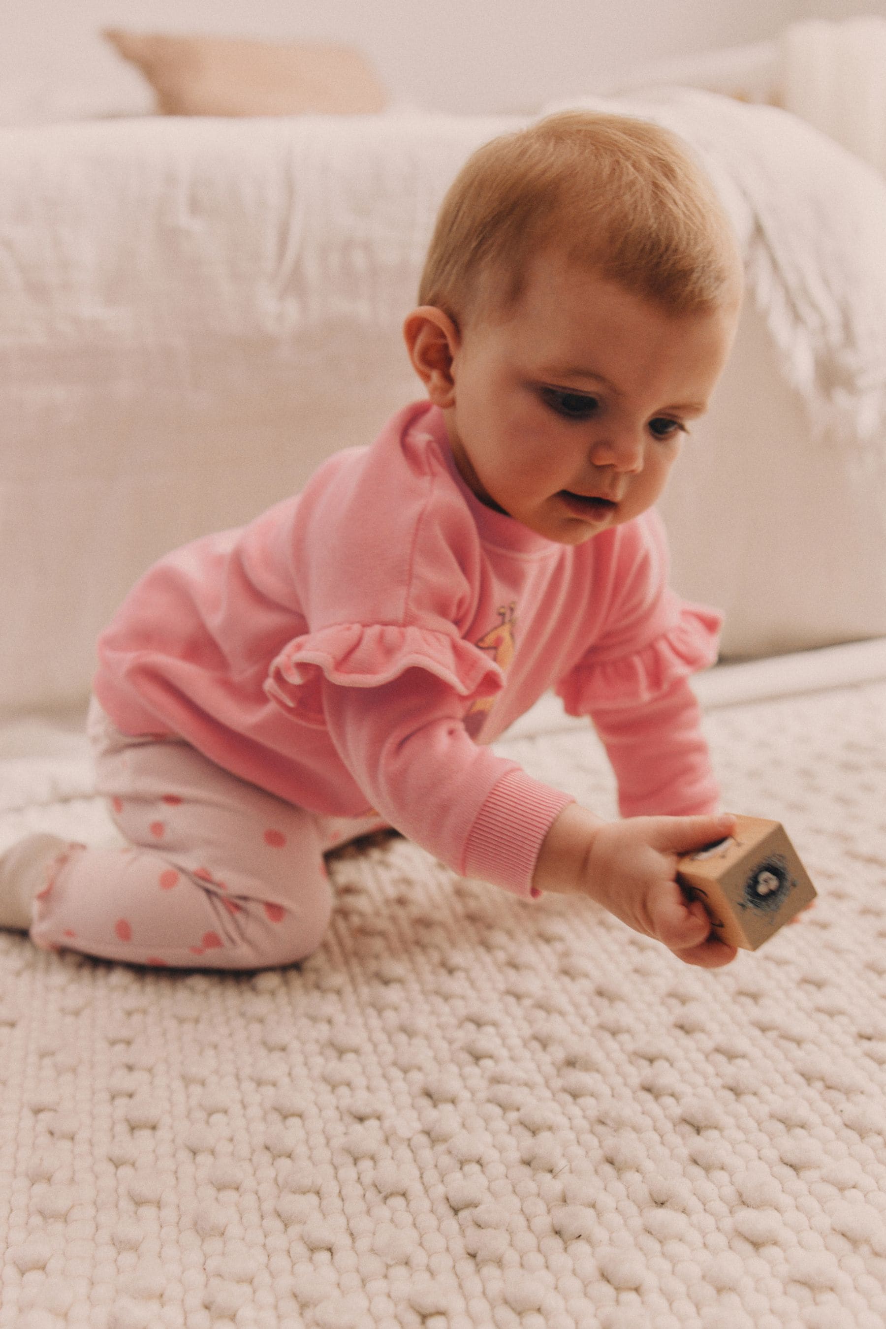 Coral Pink Giraffe Baby Sweat Top And Leggings Set