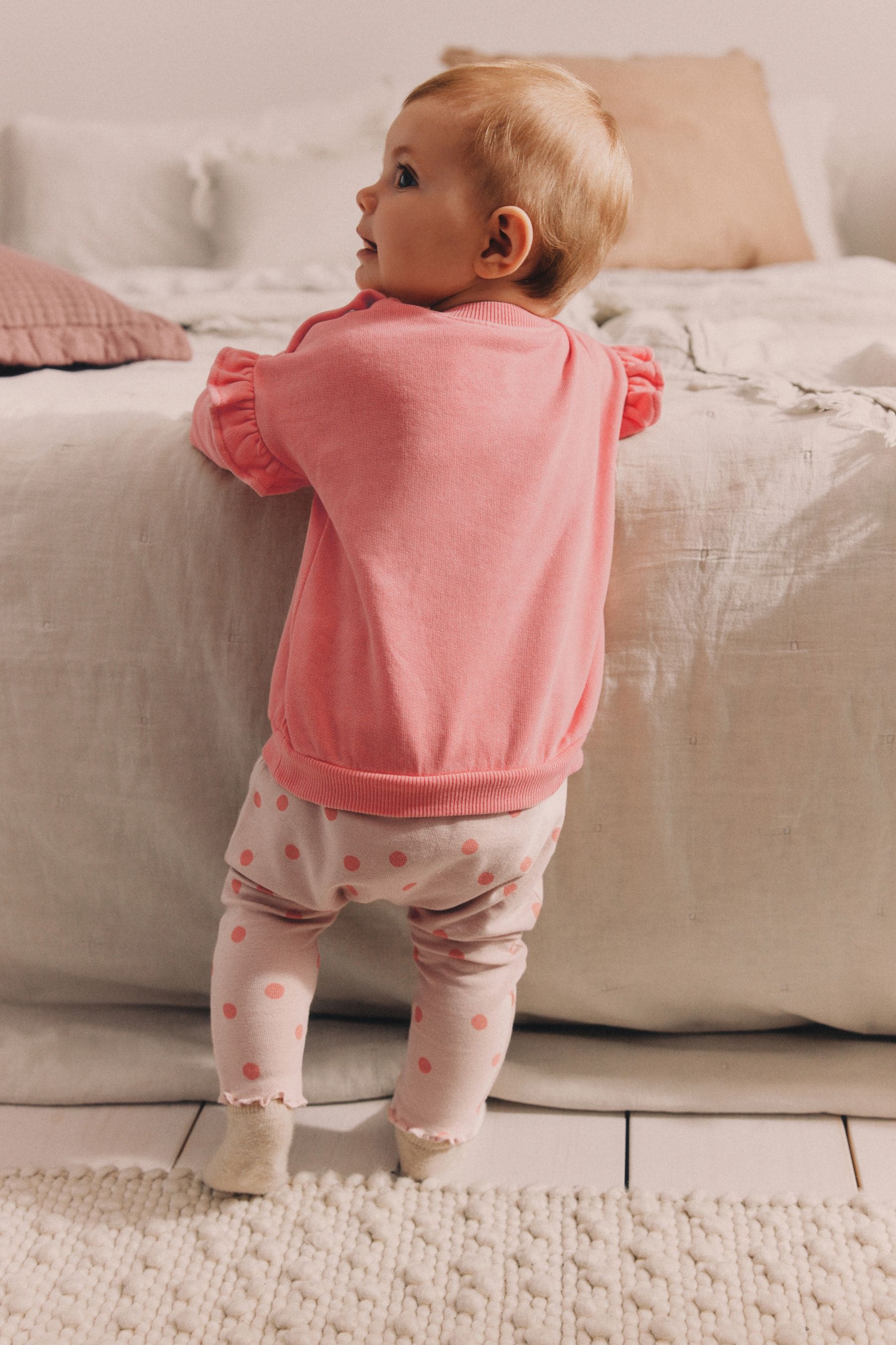 Coral Pink Giraffe Baby Sweat Top And Leggings Set