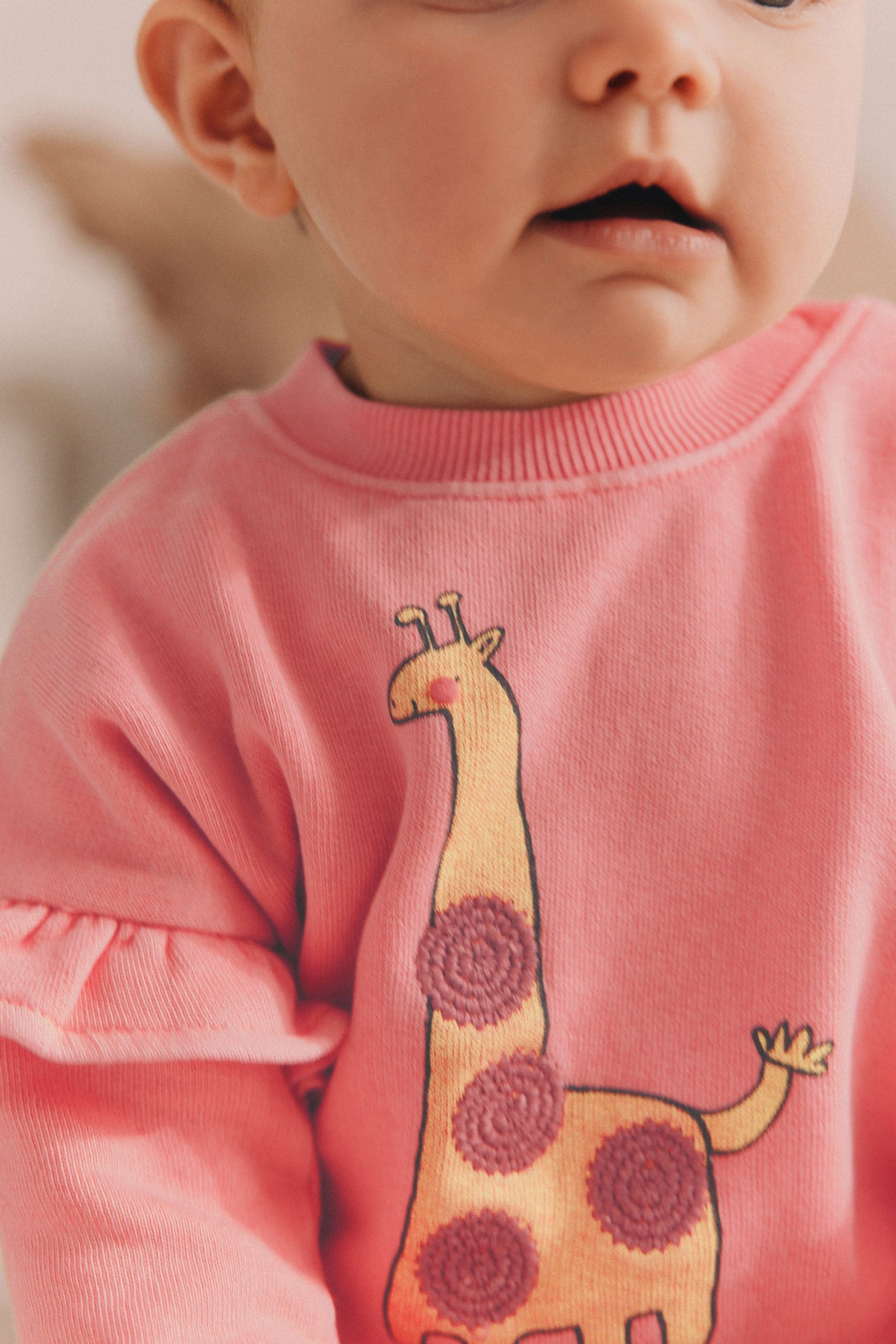 Coral Pink Giraffe Baby Sweat Top And Leggings Set