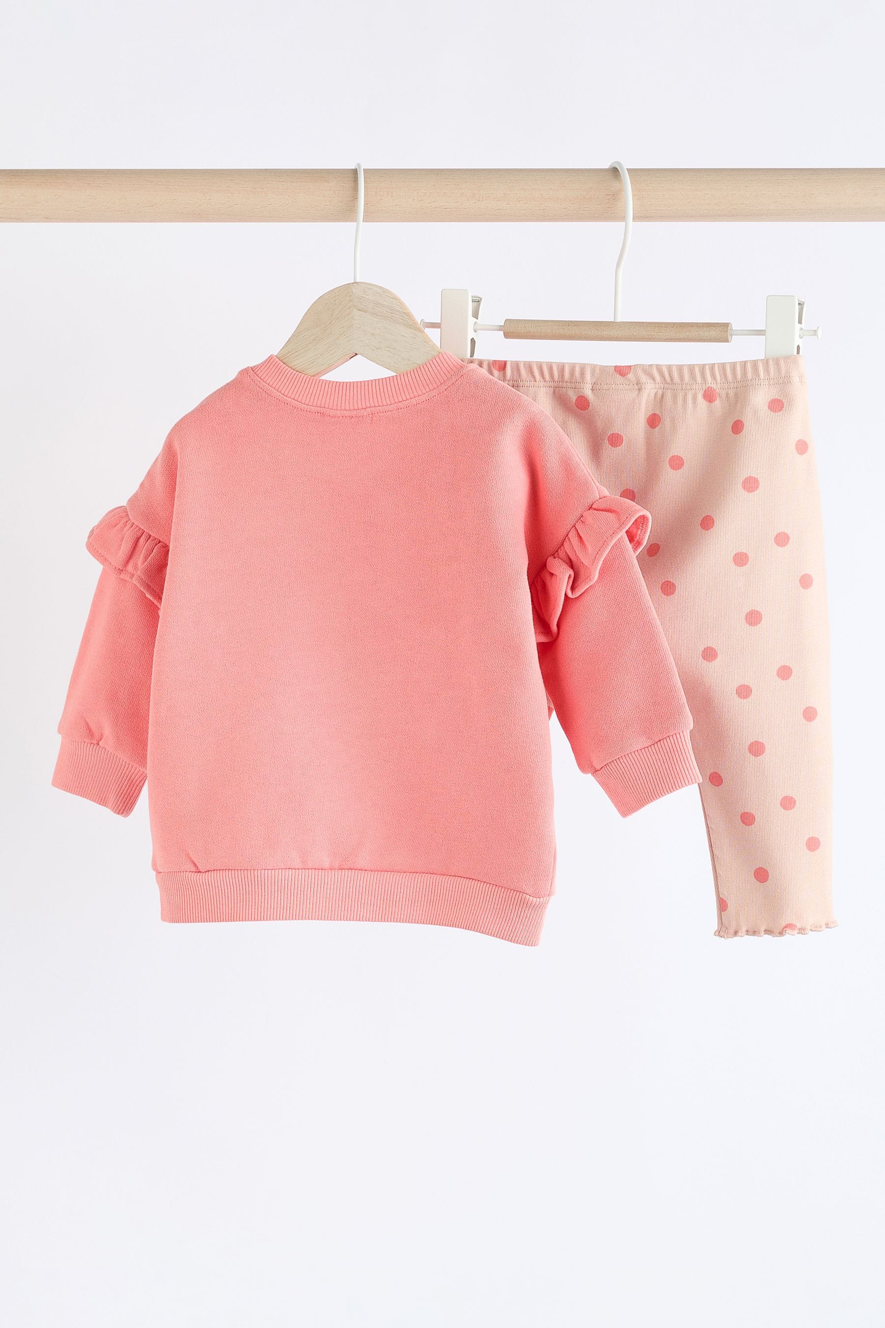 Coral Pink Giraffe Baby Sweat Top And Leggings Set