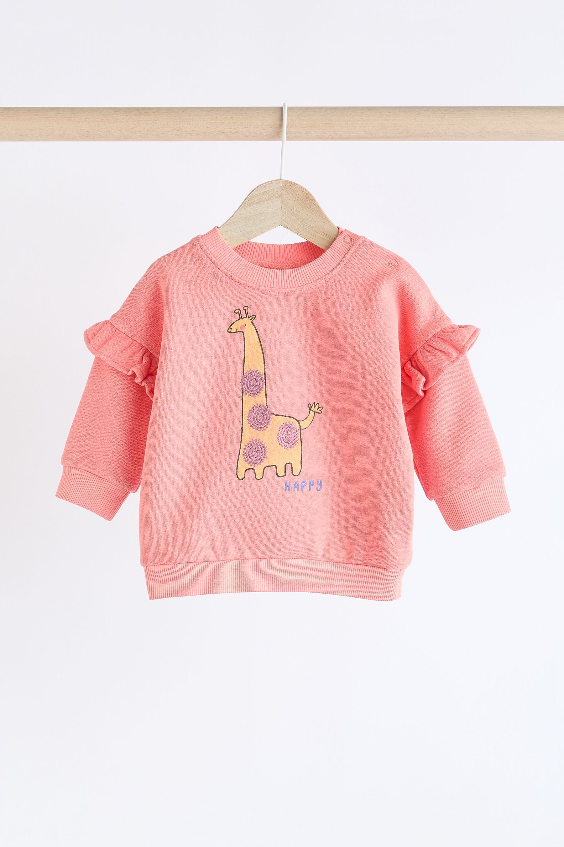 Coral Pink Giraffe Baby Sweat Top And Leggings Set