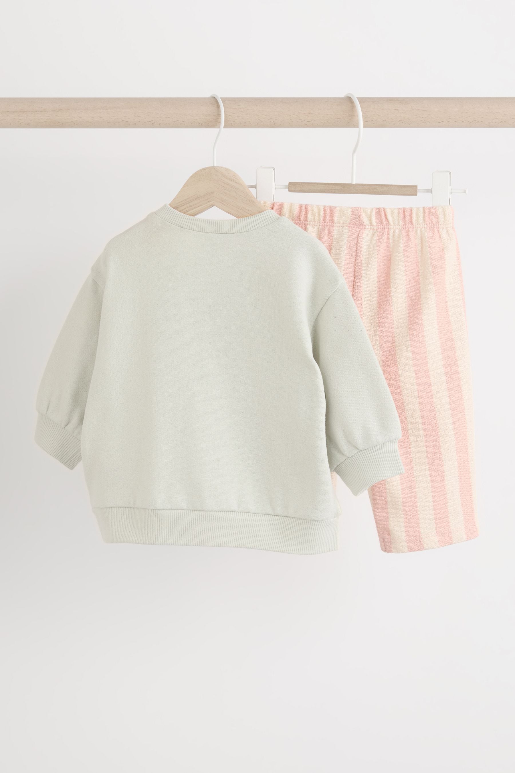 Green/Pink Stripe Baby Sweatshirt And Wide Leg Trousers Set