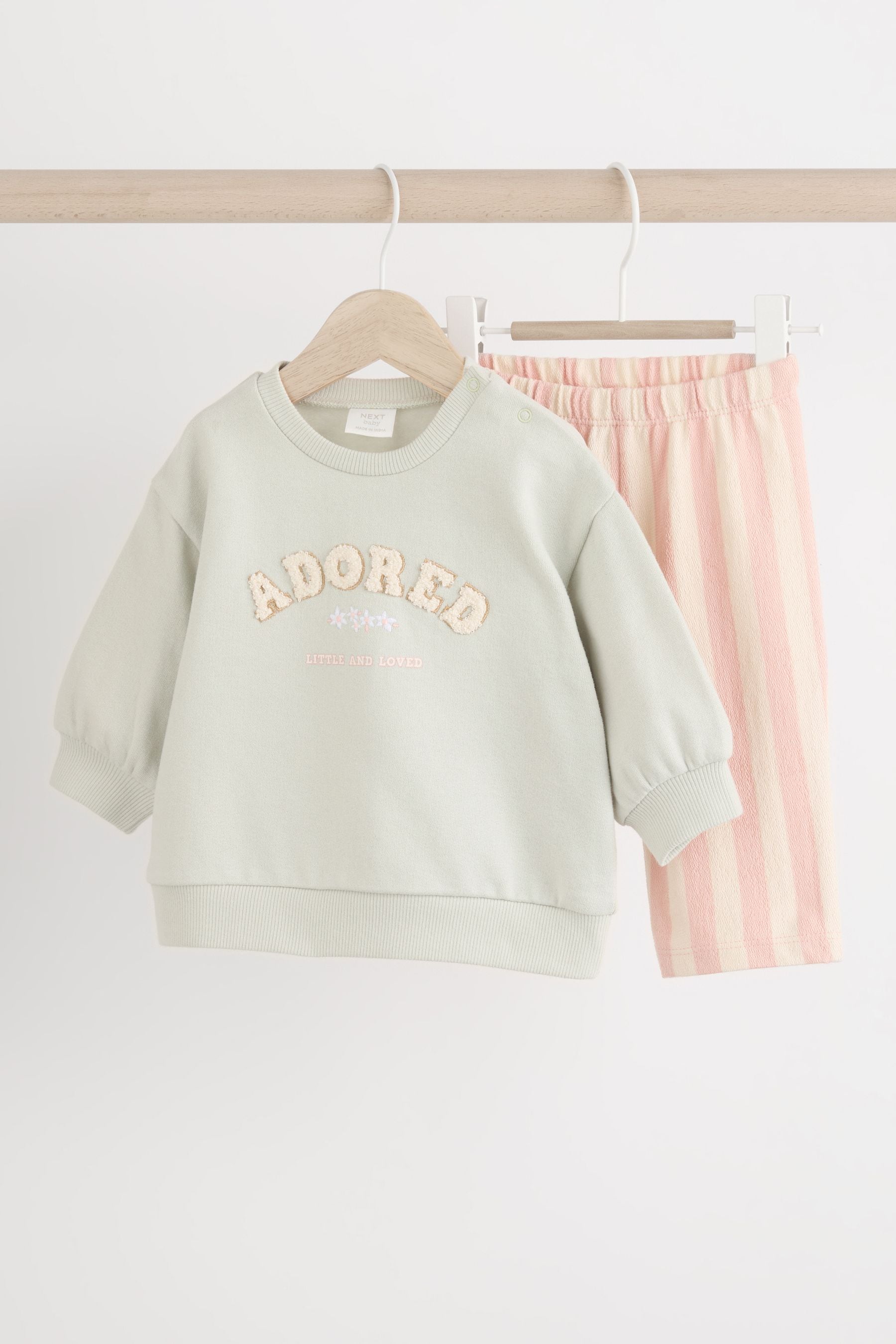 Green/Pink Stripe Baby Sweatshirt And Wide Leg Trousers Set