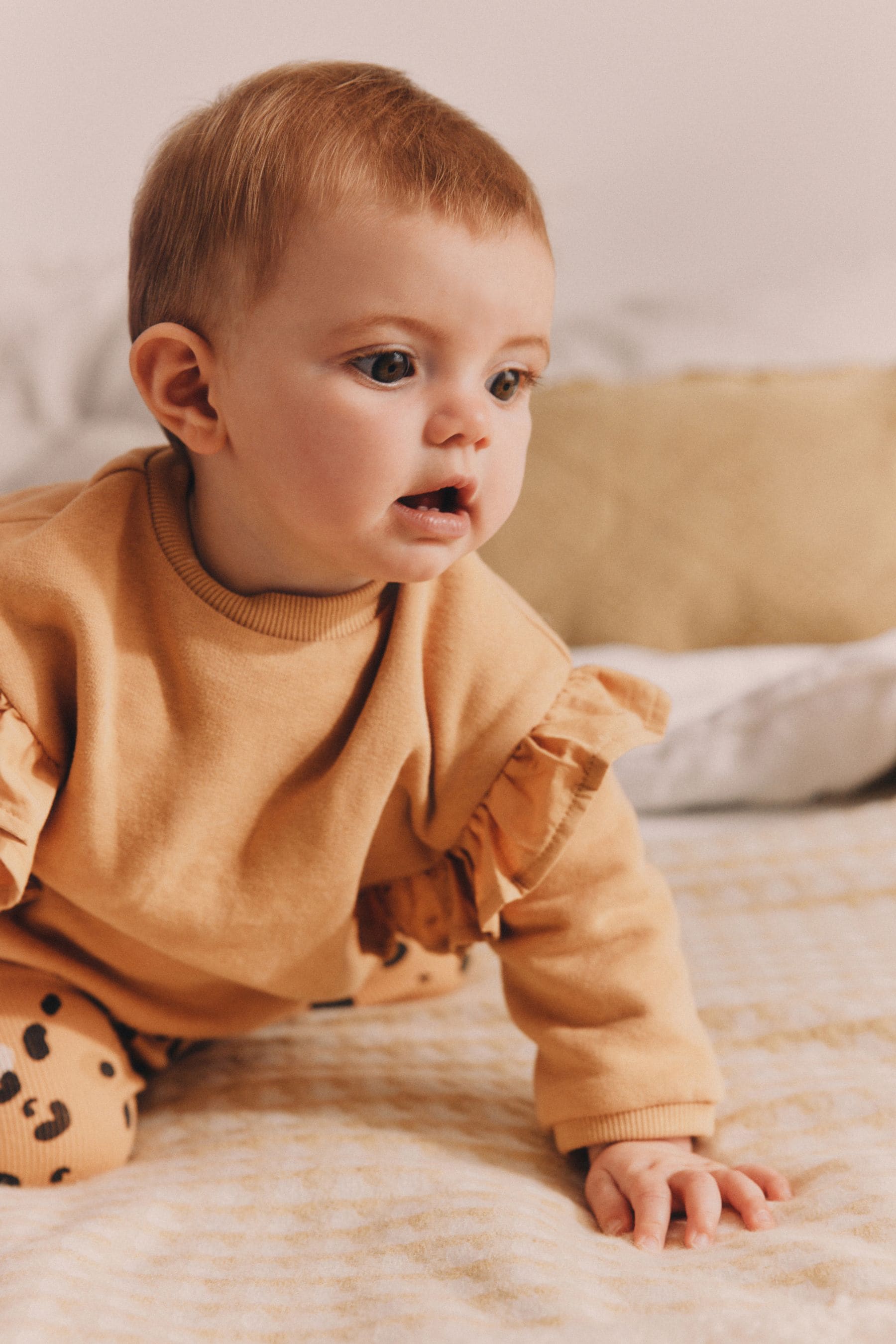 Tan Brown Leopard Print Cosy Baby Sweatshirt And Leggings 2 Piece Set