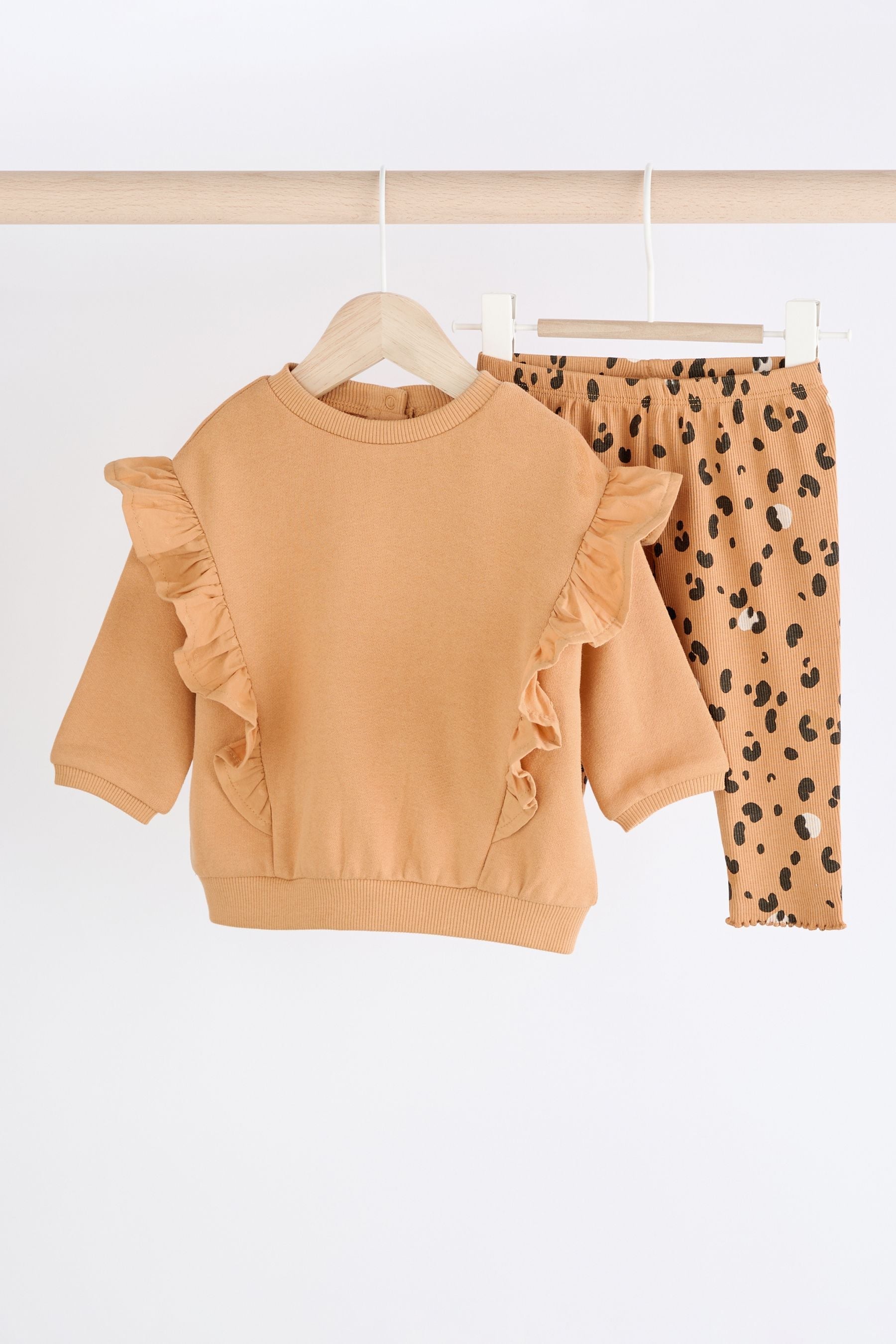 Tan Brown Leopard Print Cosy Baby Sweatshirt And Leggings 2 Piece Set