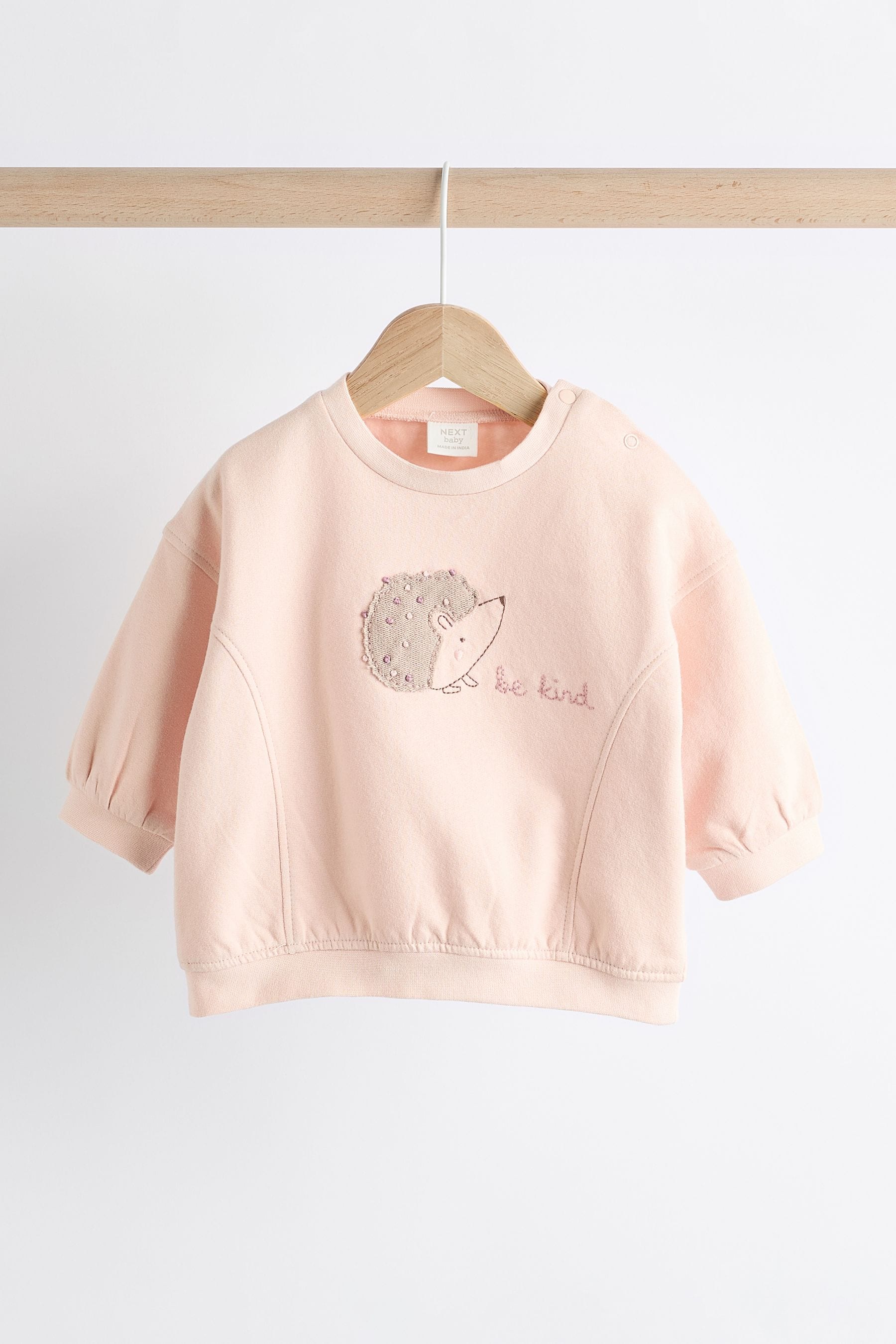 Pink/ Cream Hedgehog Baby Sweatshirt And Wide Leg Trousers Set