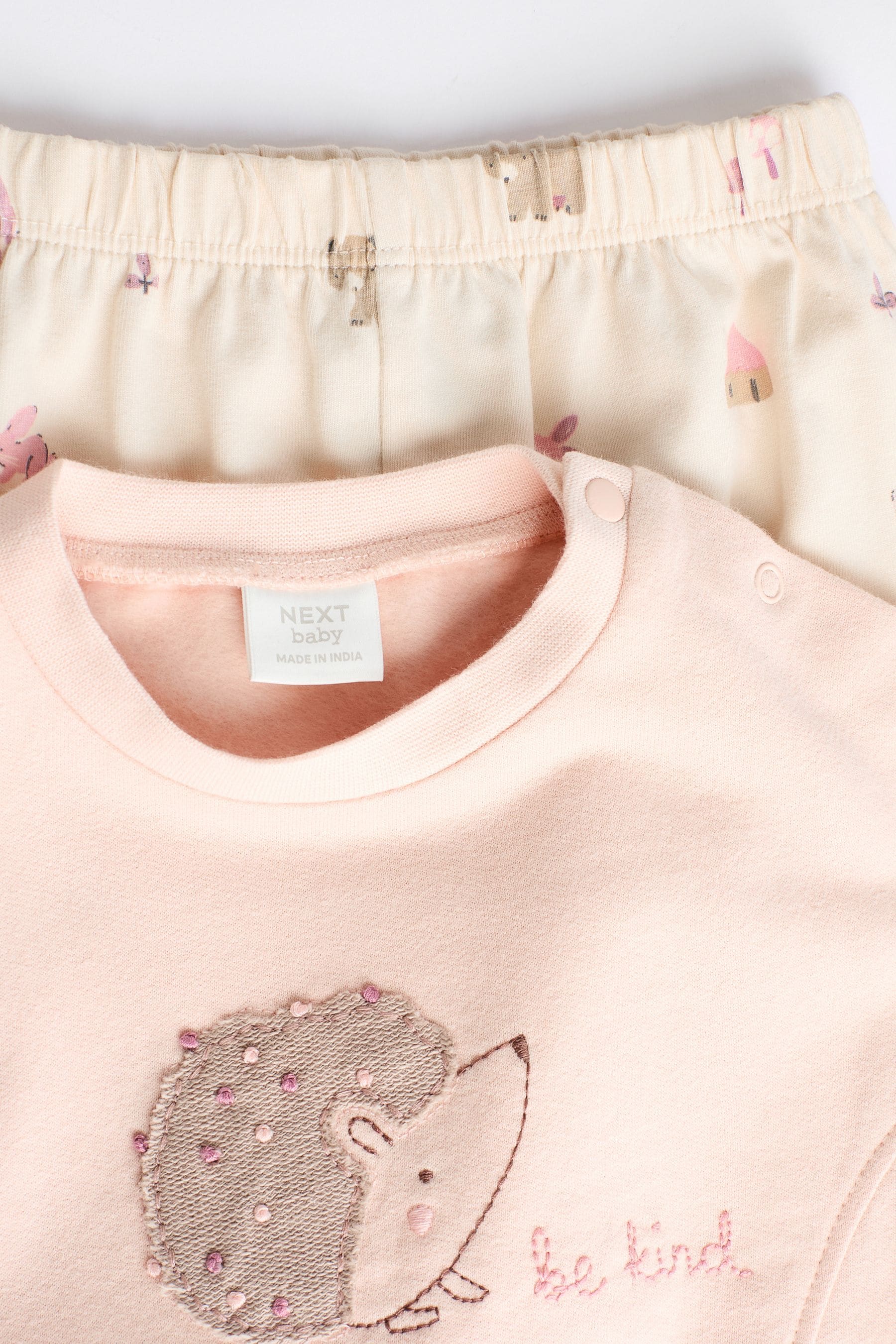 Pink/ Cream Hedgehog Baby Sweatshirt And Wide Leg Trousers Set