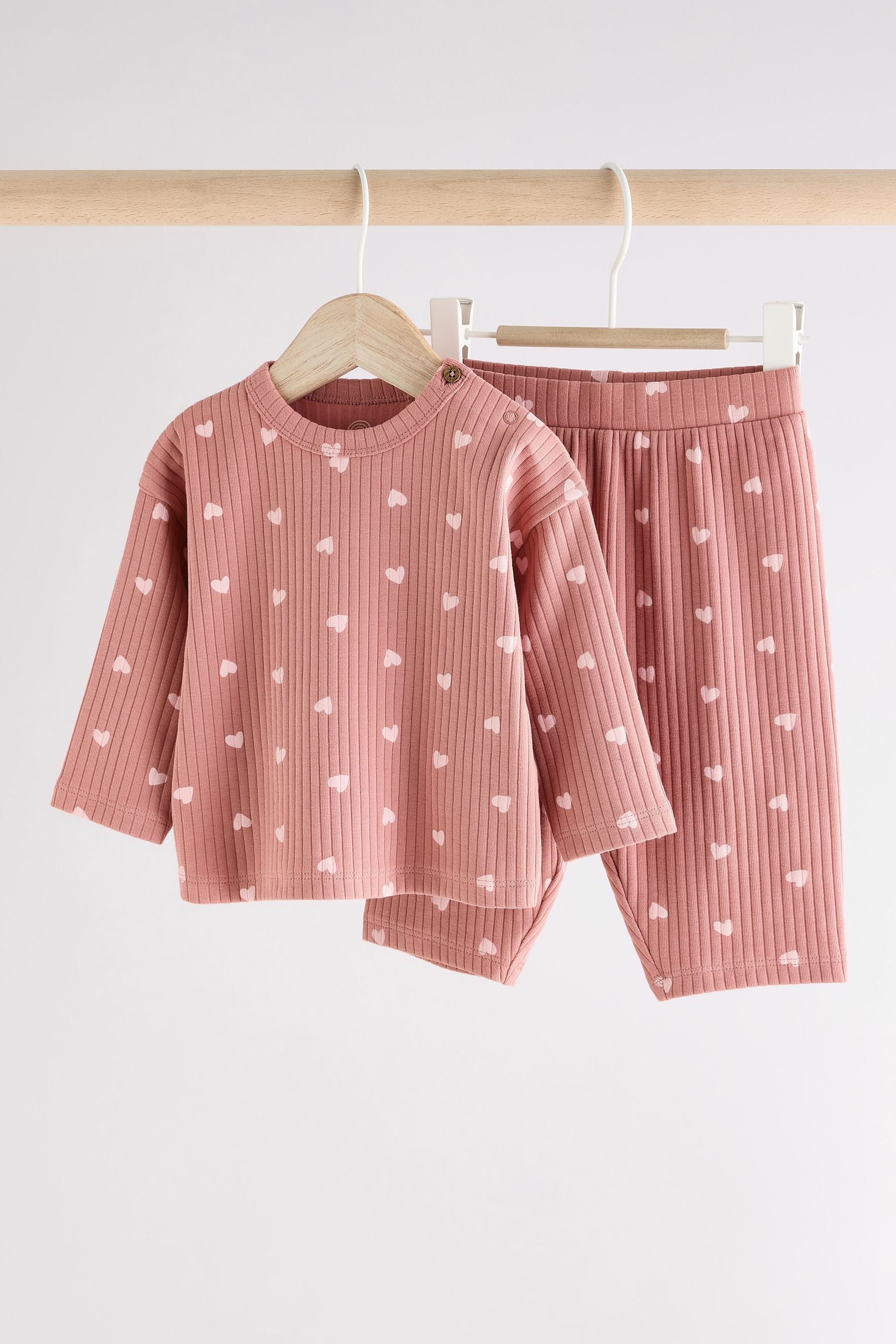 Pink Heart Print Baby Top and Wide Leg Trousers 2 Piece Set