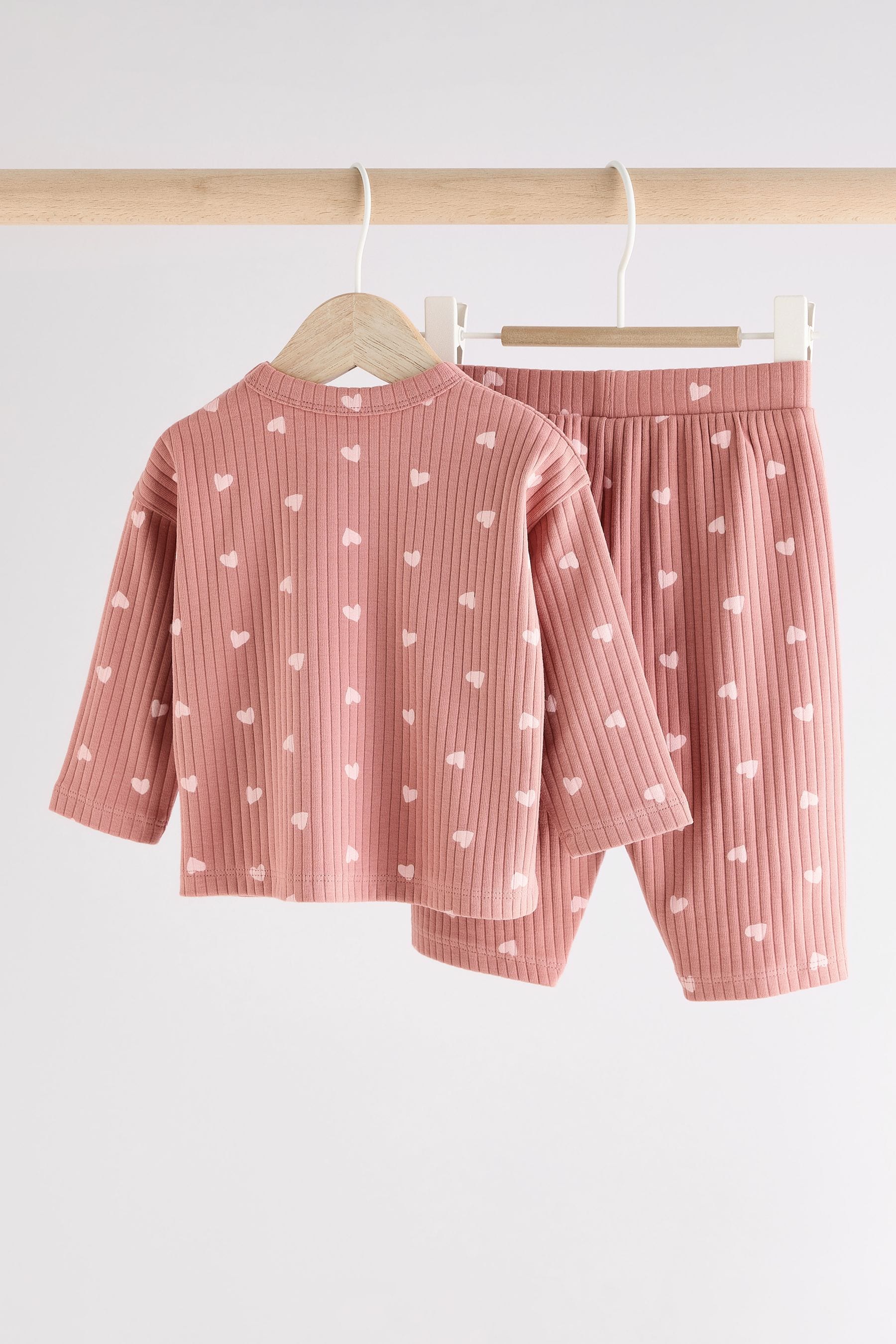 Pink Heart Print Baby Top and Wide Leg Trousers 2 Piece Set