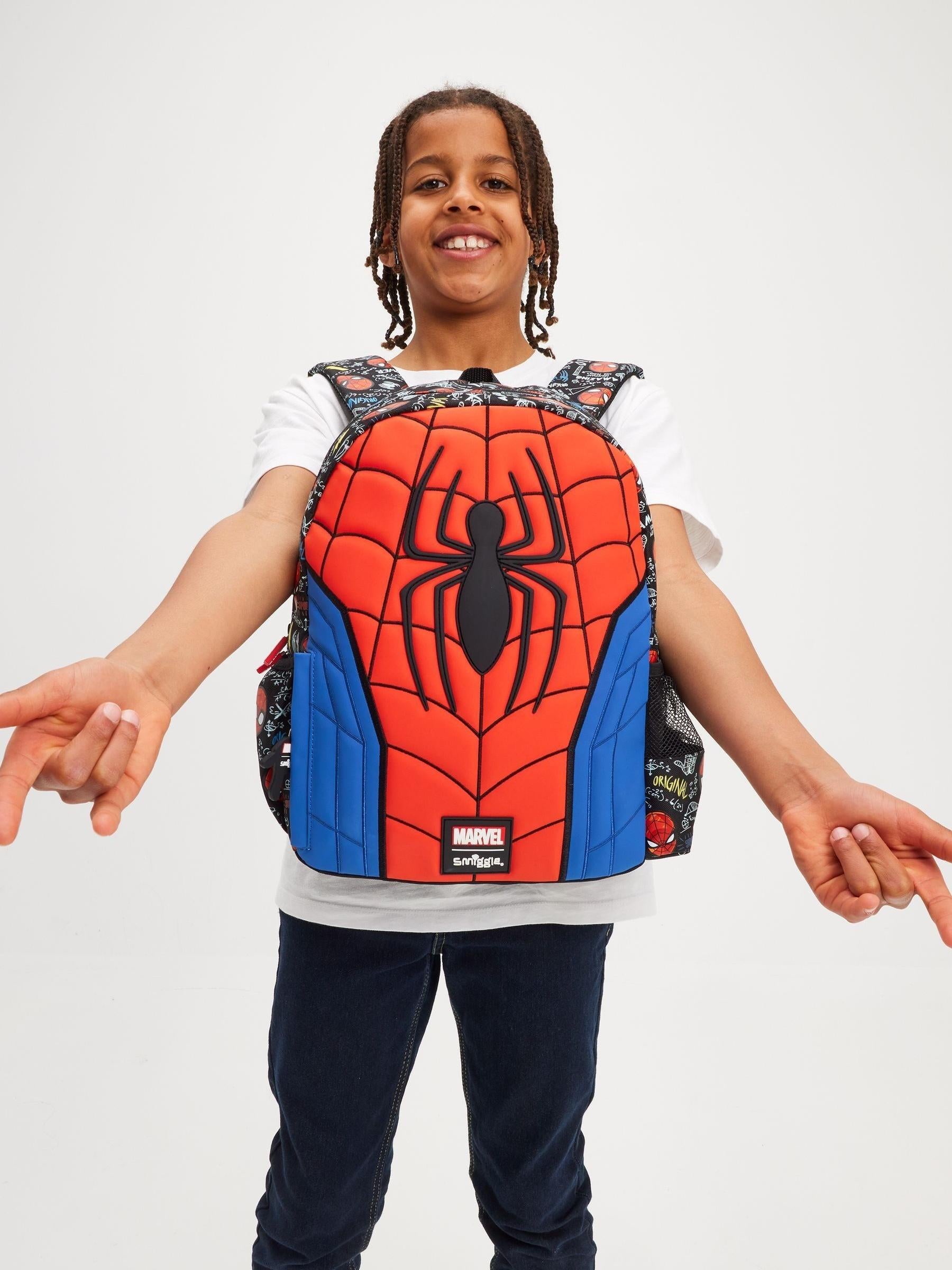 Smiggle Black Spider-Man Junior Character Hoodie Backpack