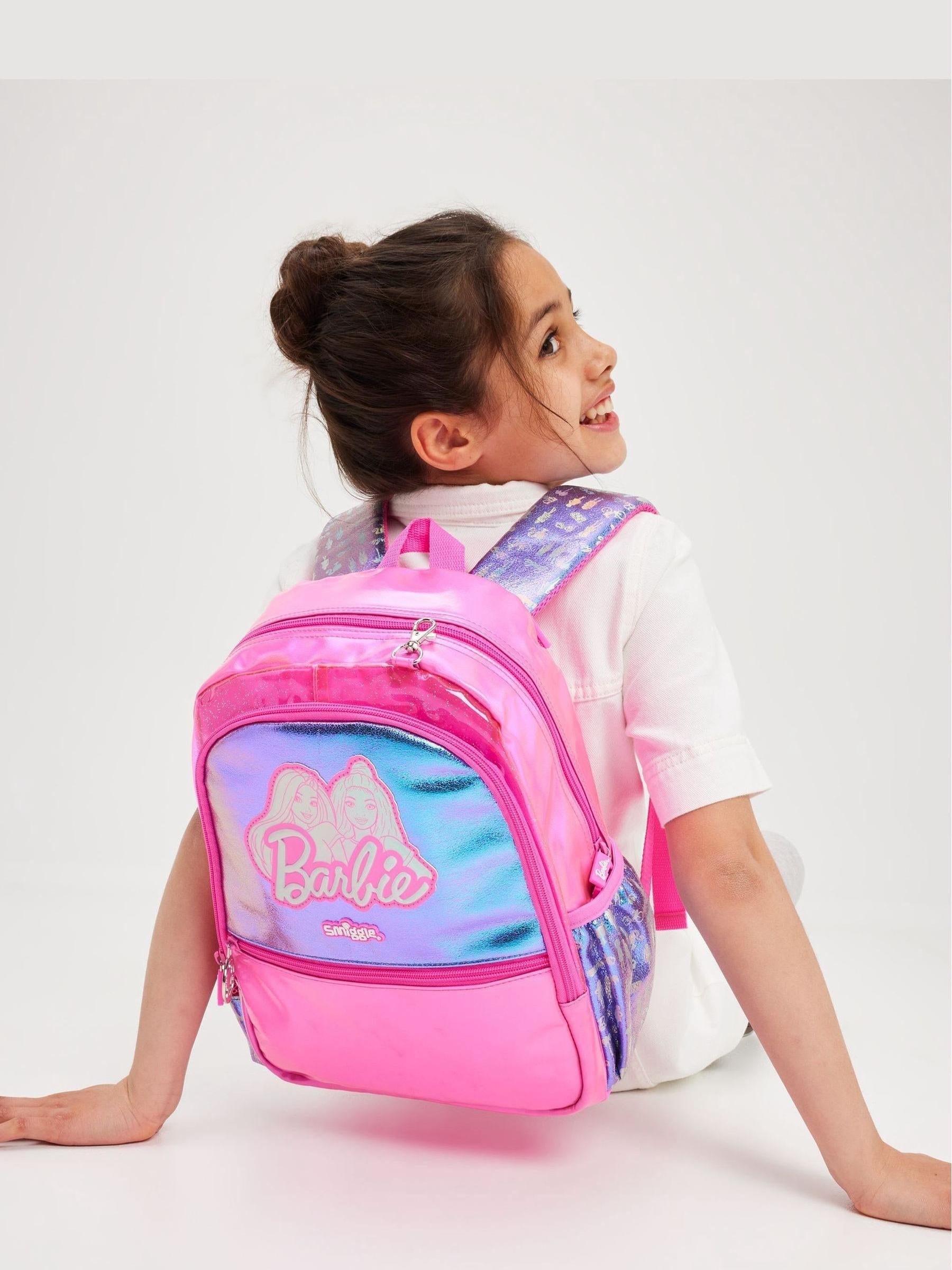 Smiggle Pink Barbie Play and Go Junior Character Hoodie Backpack