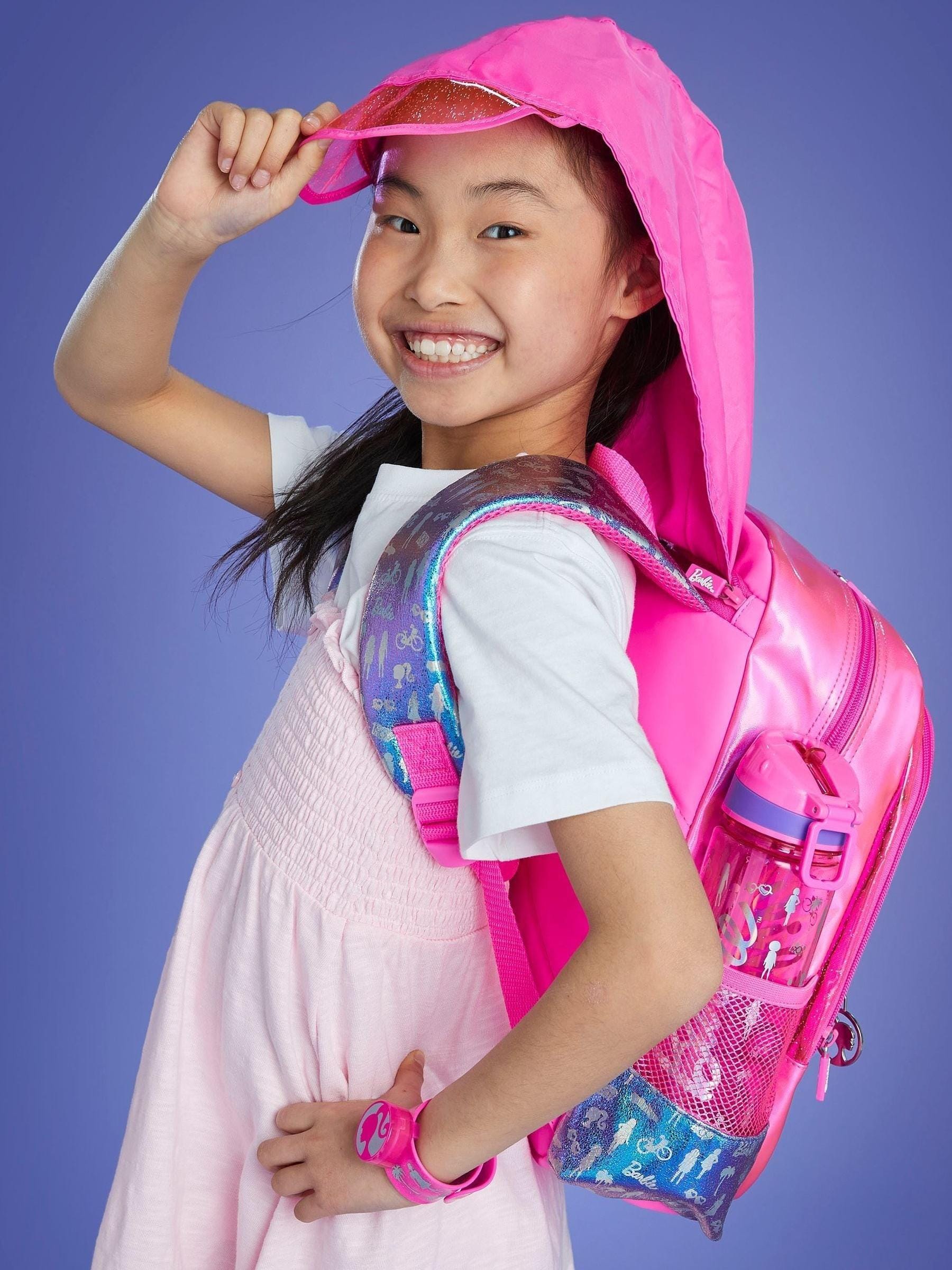 Smiggle Pink Barbie Play and Go Junior Character Hoodie Backpack