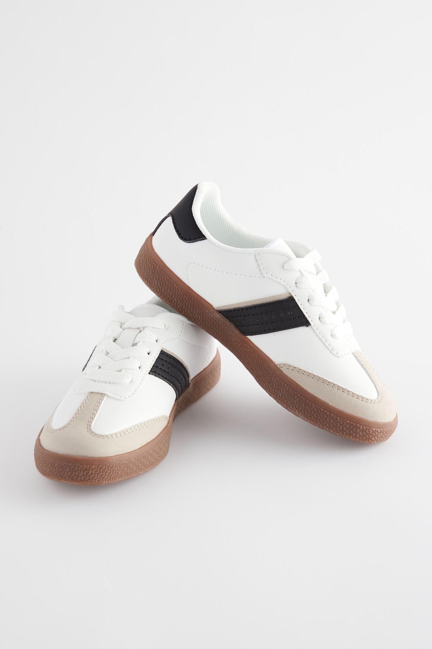 White Mono Retro Lace Up Trainers