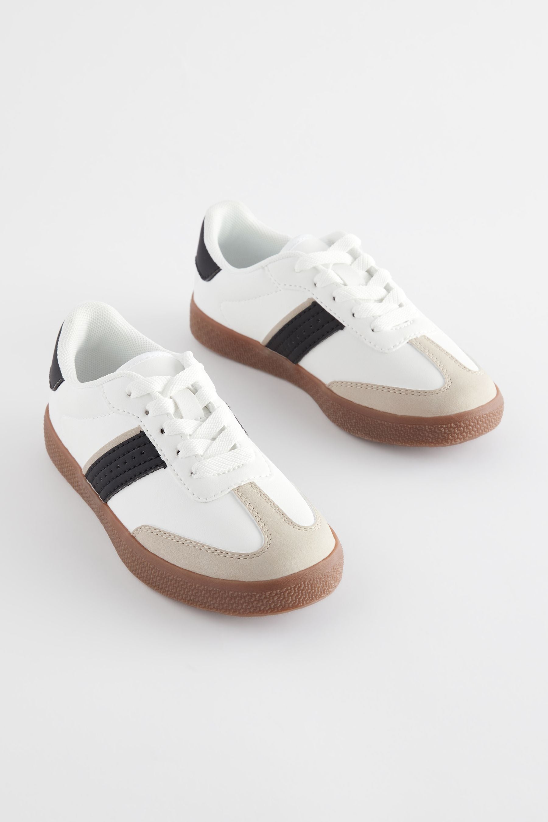 White Mono Retro Lace Up Trainers