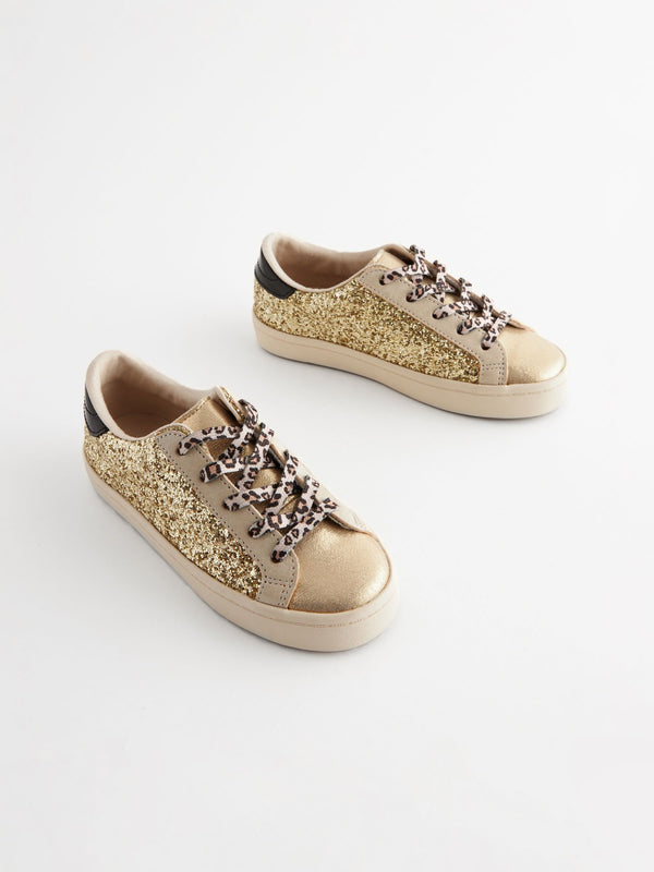 Gold Glitter Lace Up Lowtop Trainers