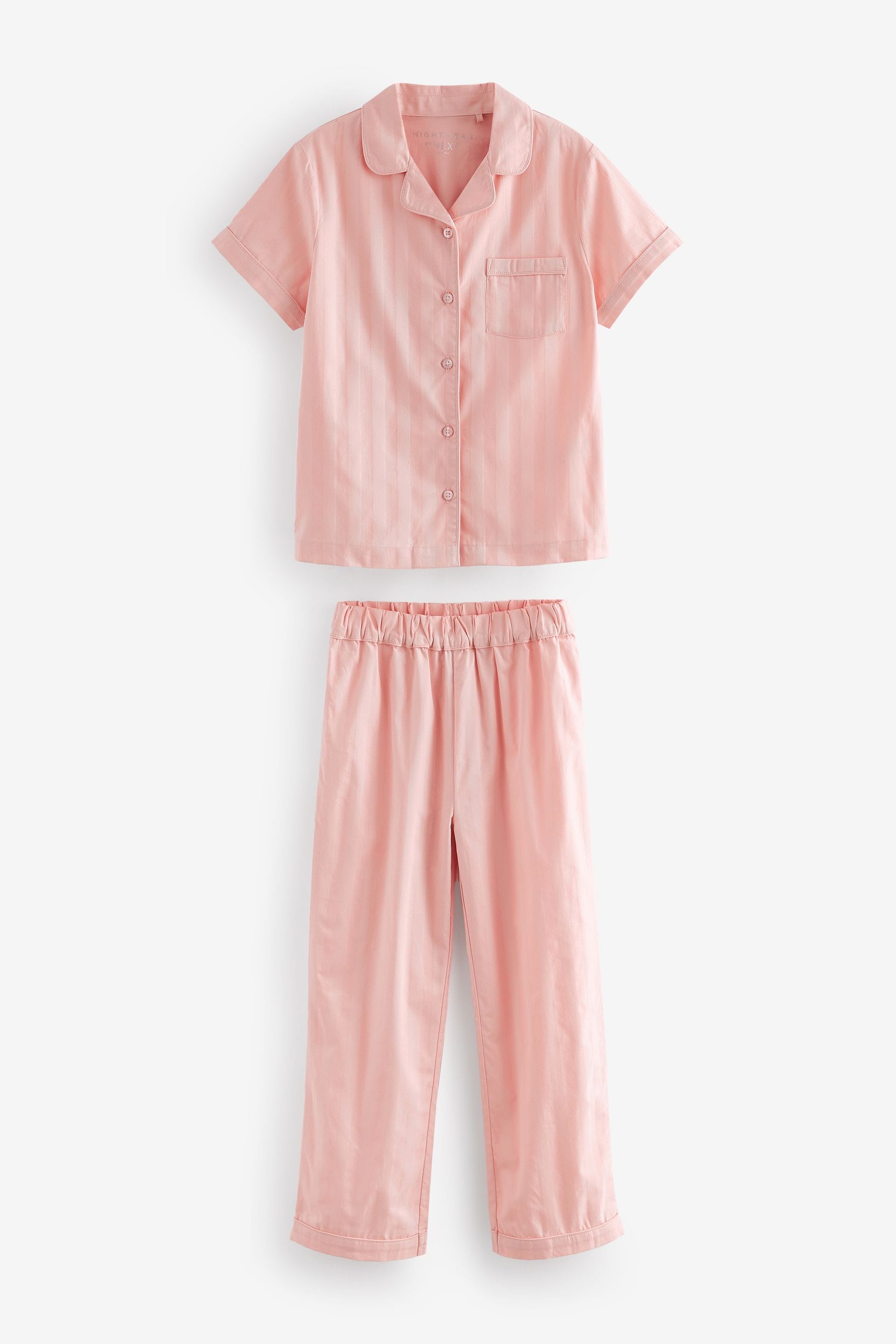 Pink Stripe Cotton Sateen Button through Pyjamas (6-16yrs)