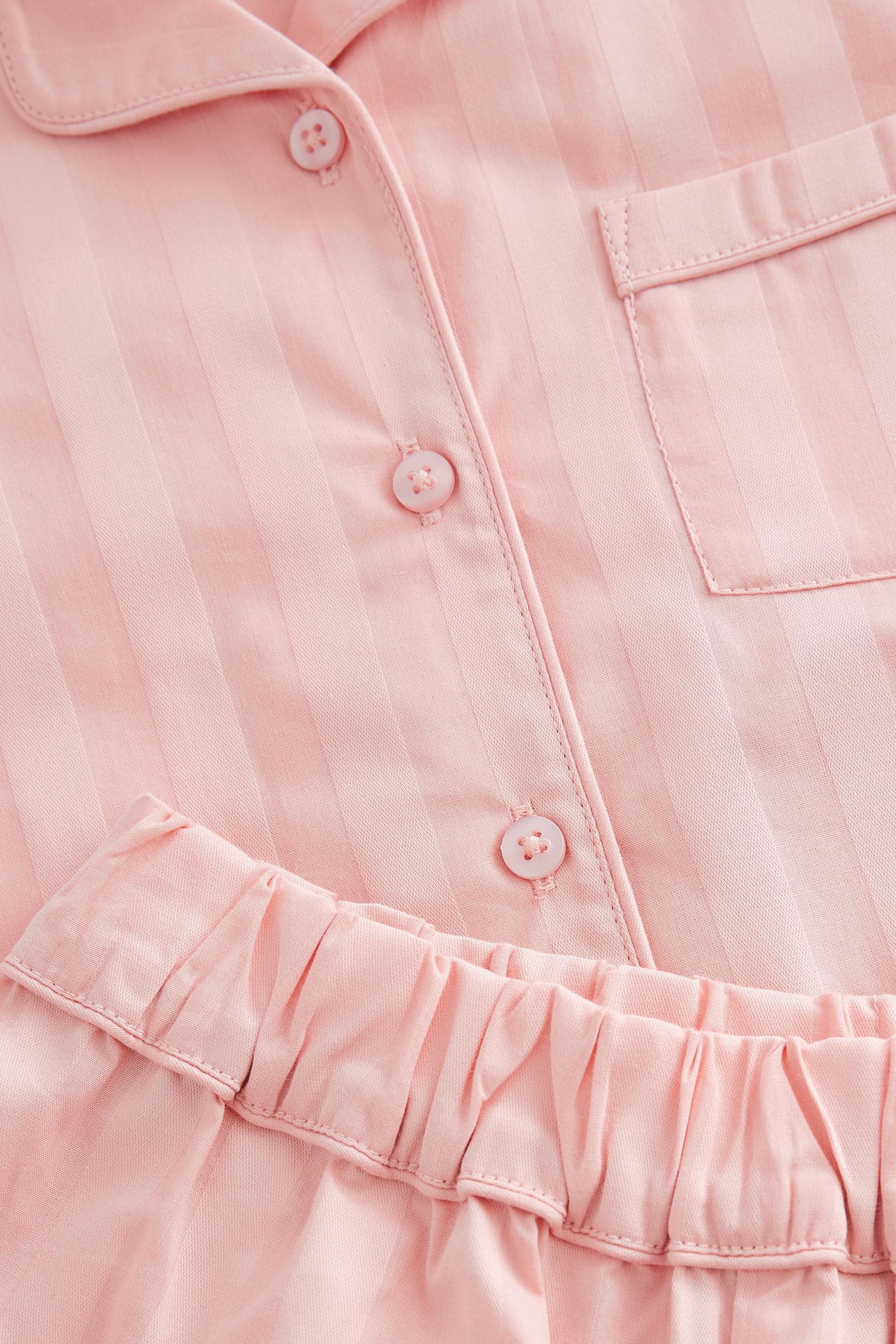 Pink Stripe Cotton Sateen Button through Pyjamas (6-16yrs)