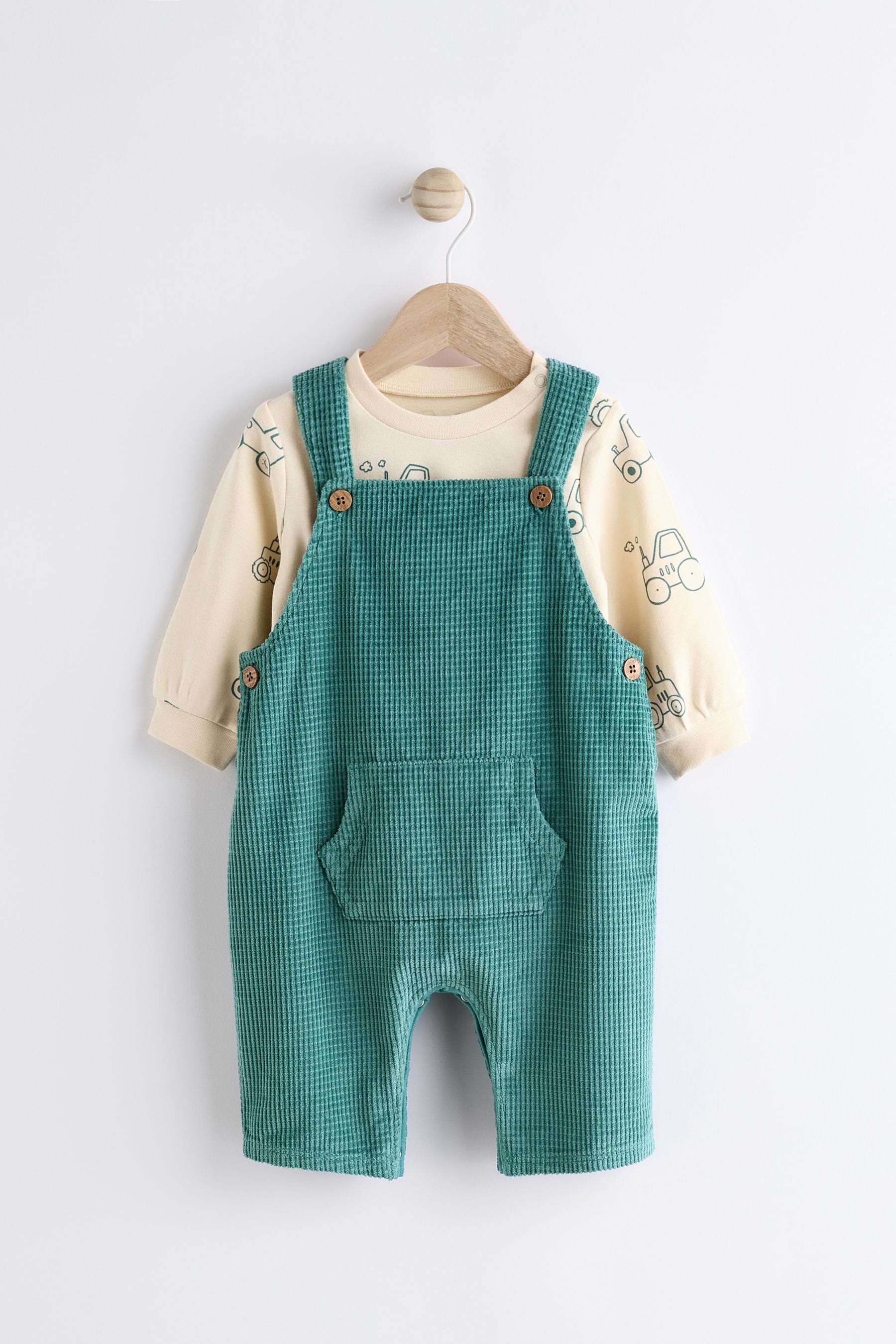 Teal Blue Waffle Cord Dungaree and Bodysuit Baby Set (0mths-2yrs)