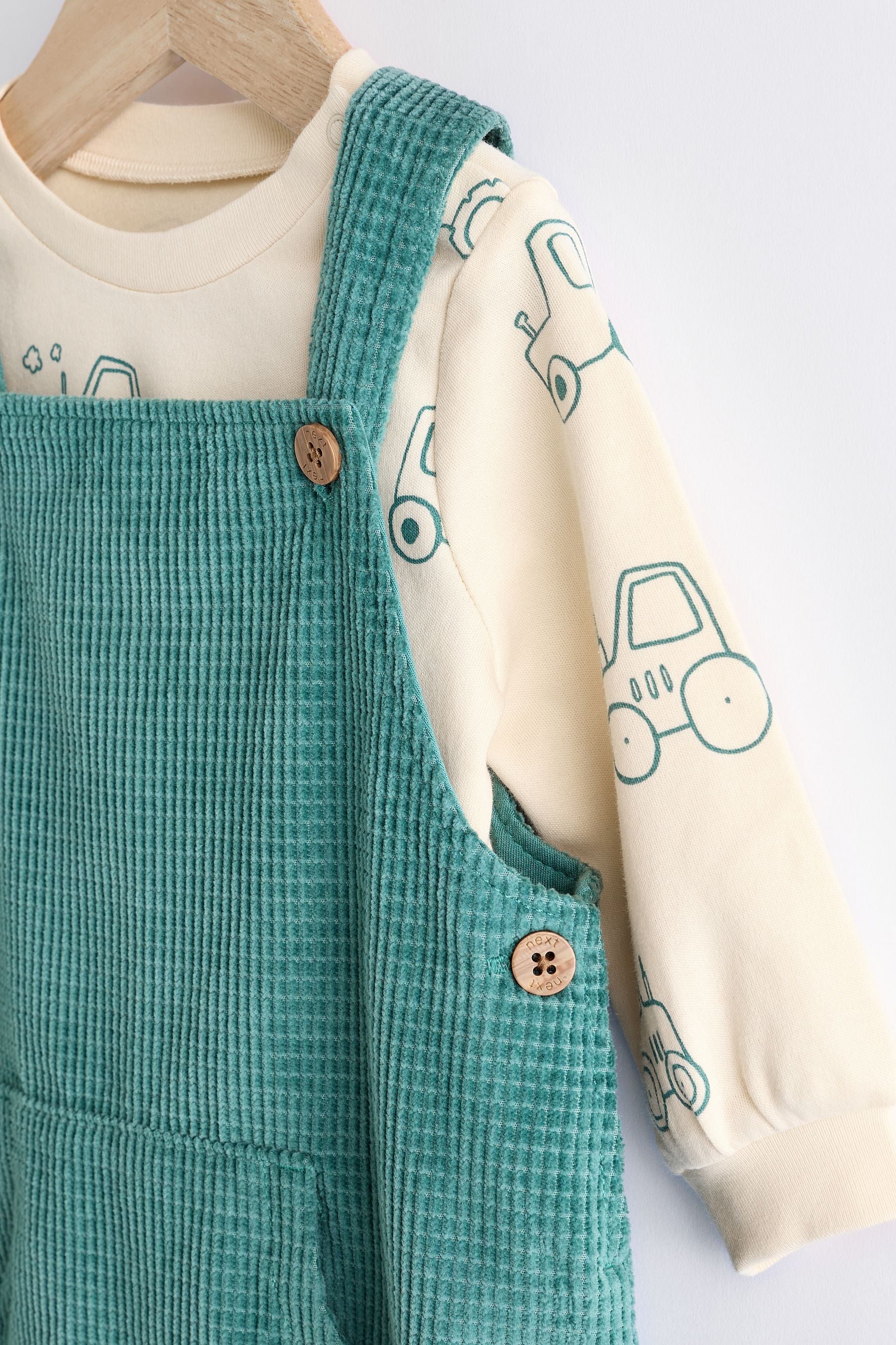 Teal Blue Waffle Cord Dungaree and Bodysuit Baby Set (0mths-2yrs)