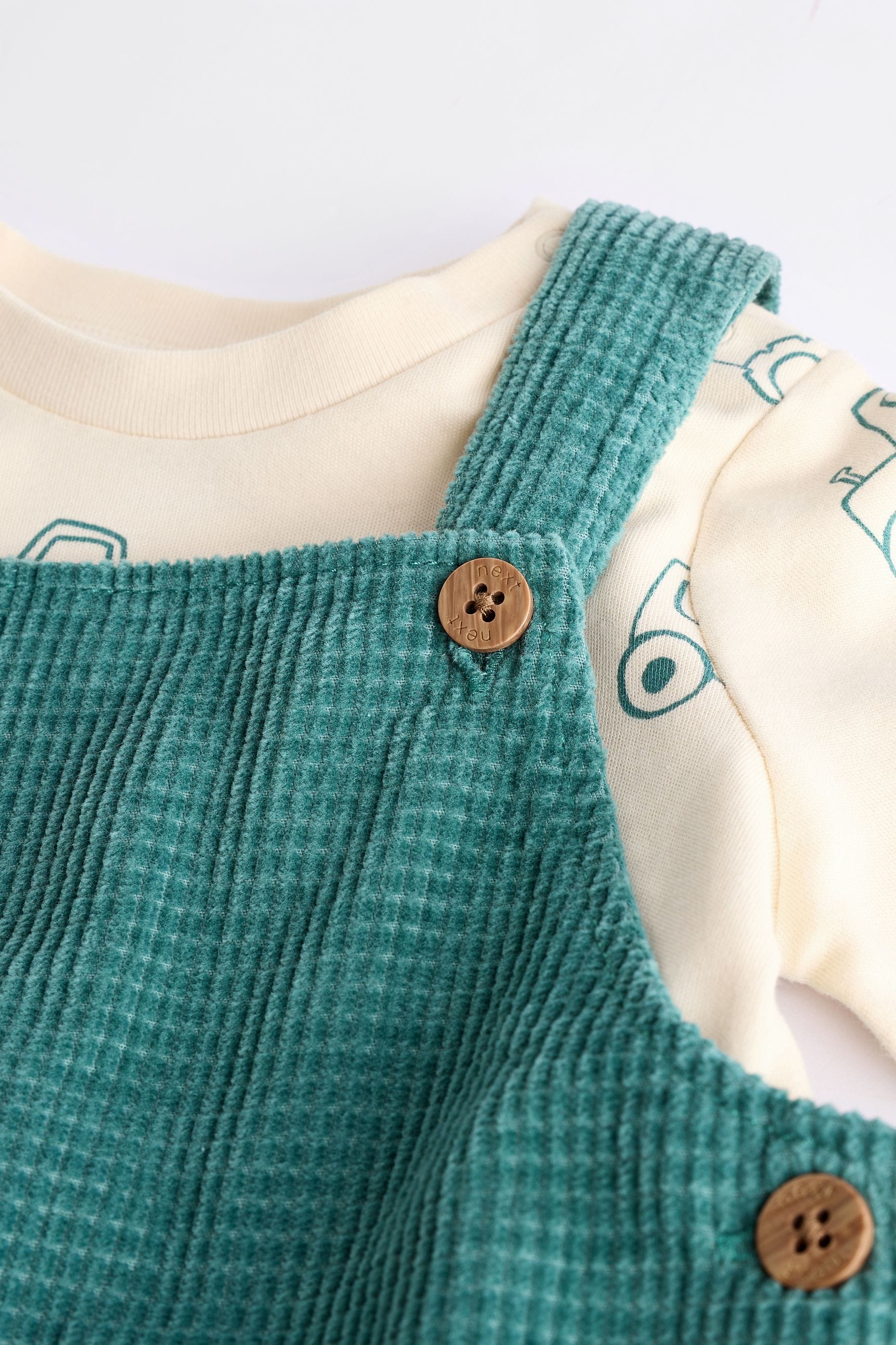 Teal Blue Waffle Cord Dungaree and Bodysuit Baby Set (0mths-2yrs)