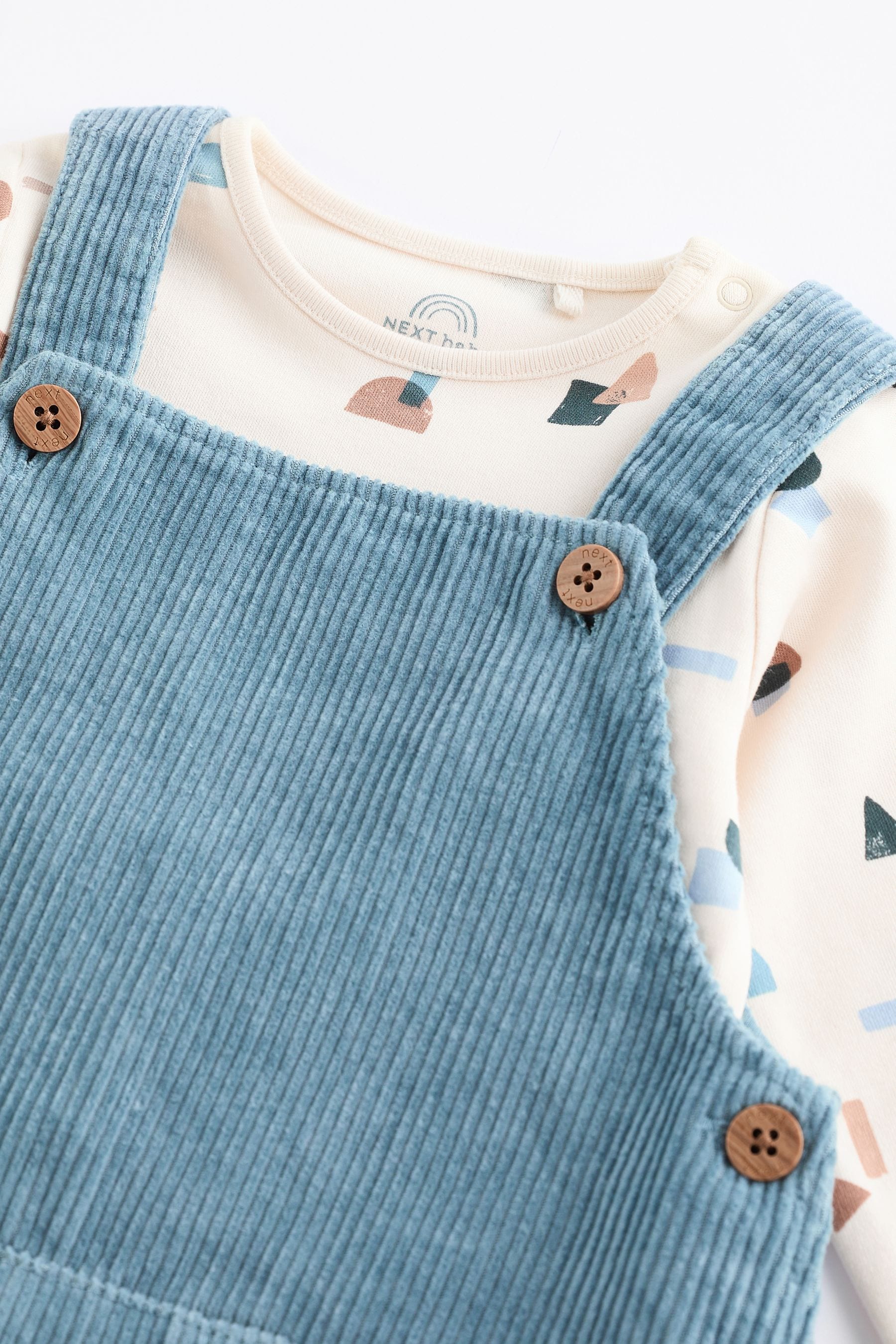 Blue Cord 100% Cotton Baby Dungarees and Bodysuit Set (0mths-2yrs)