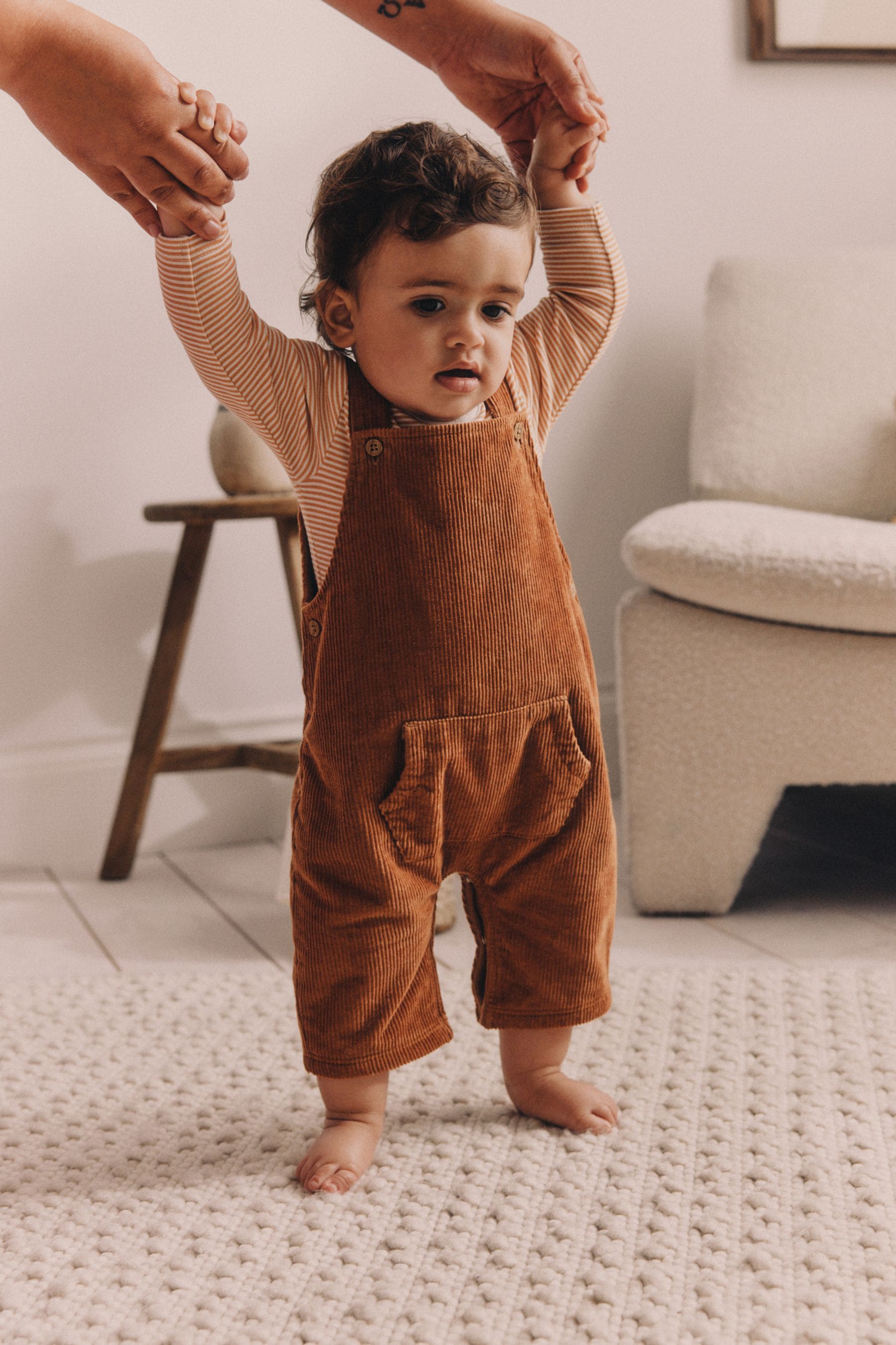 Rust Brown Cord 100% Cotton Baby Dungarees and Bodysuit Set (0mths-2yrs)