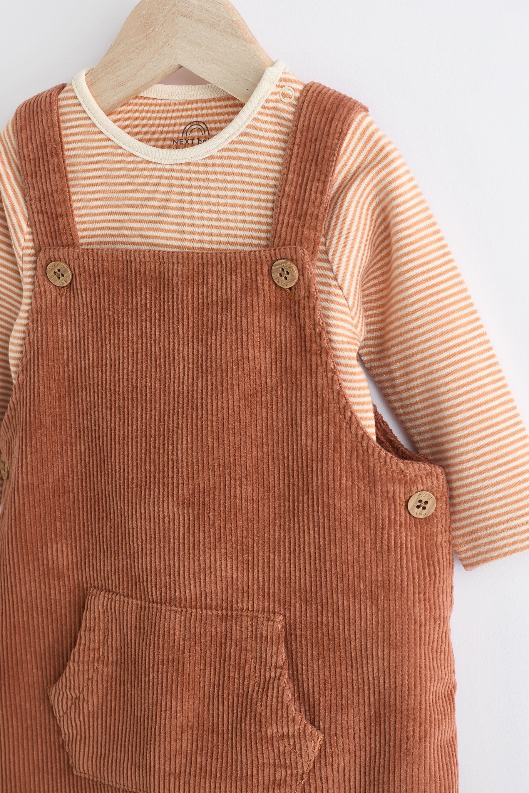 Rust Brown Cord 100% Cotton Baby Dungarees and Bodysuit Set (0mths-2yrs)