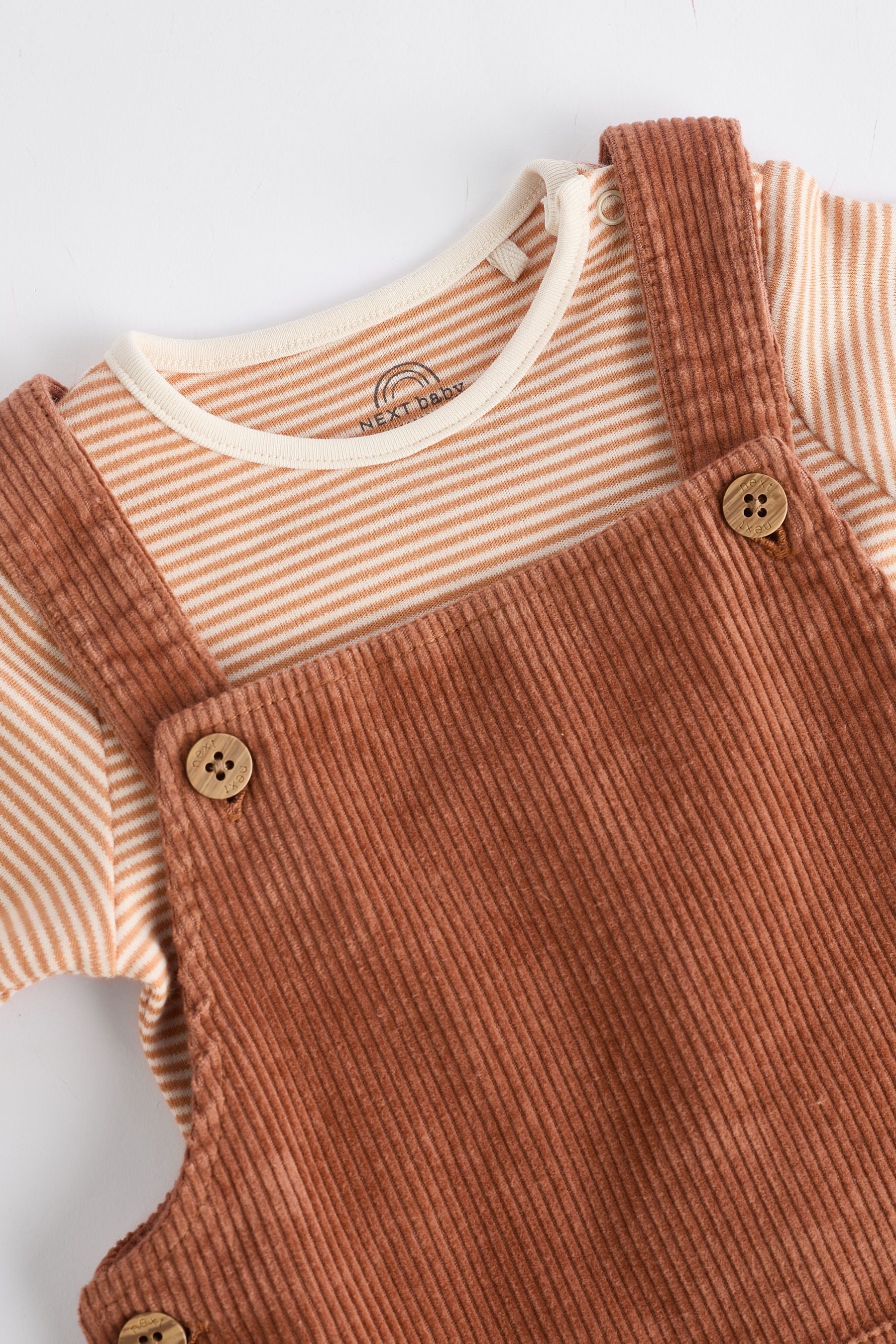 Rust Brown Cord 100% Cotton Baby Dungarees and Bodysuit Set (0mths-2yrs)