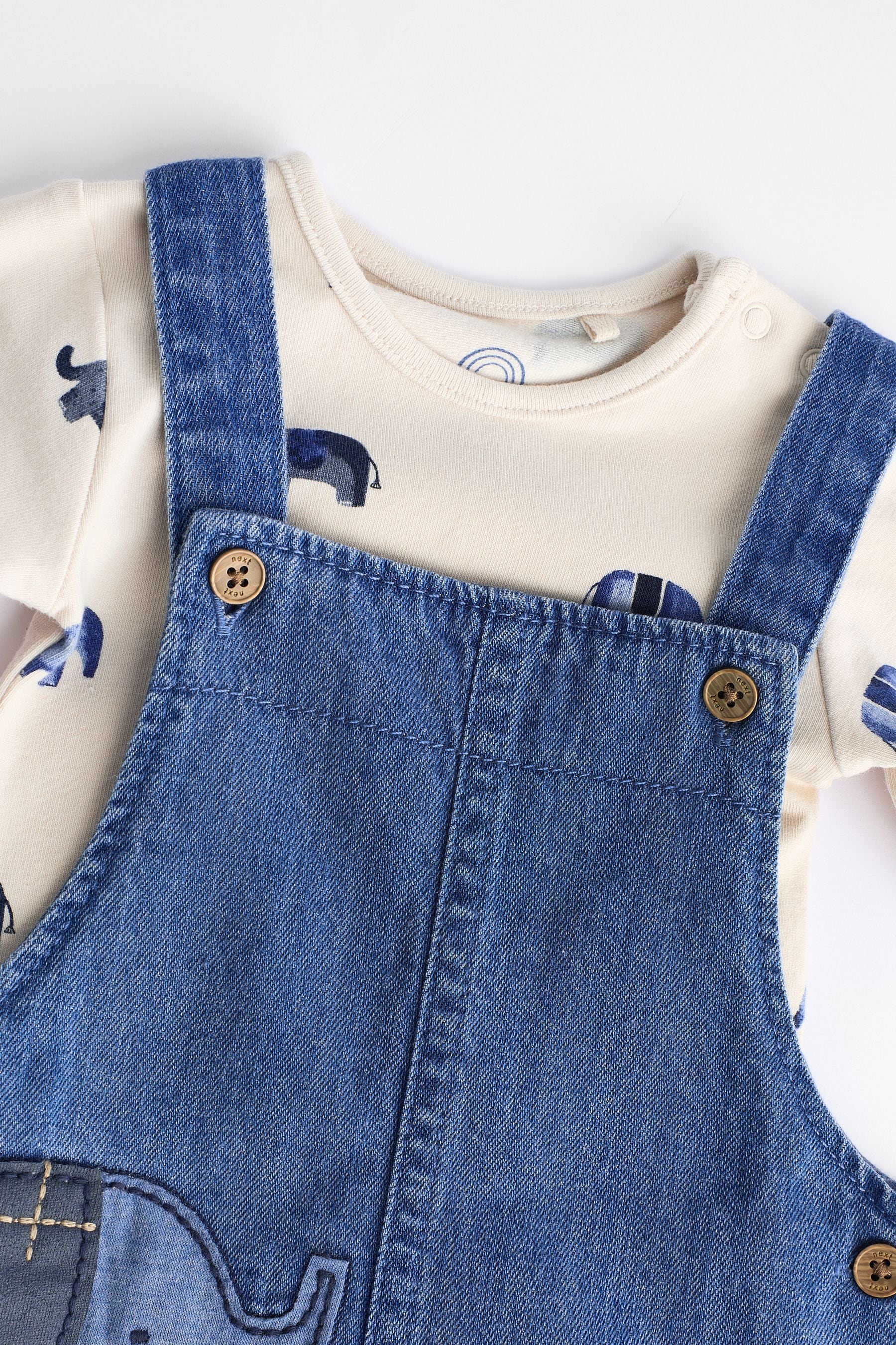 Blue Elephant Baby Denim Dungarees and Bodysuit Set (0mths-2yrs)