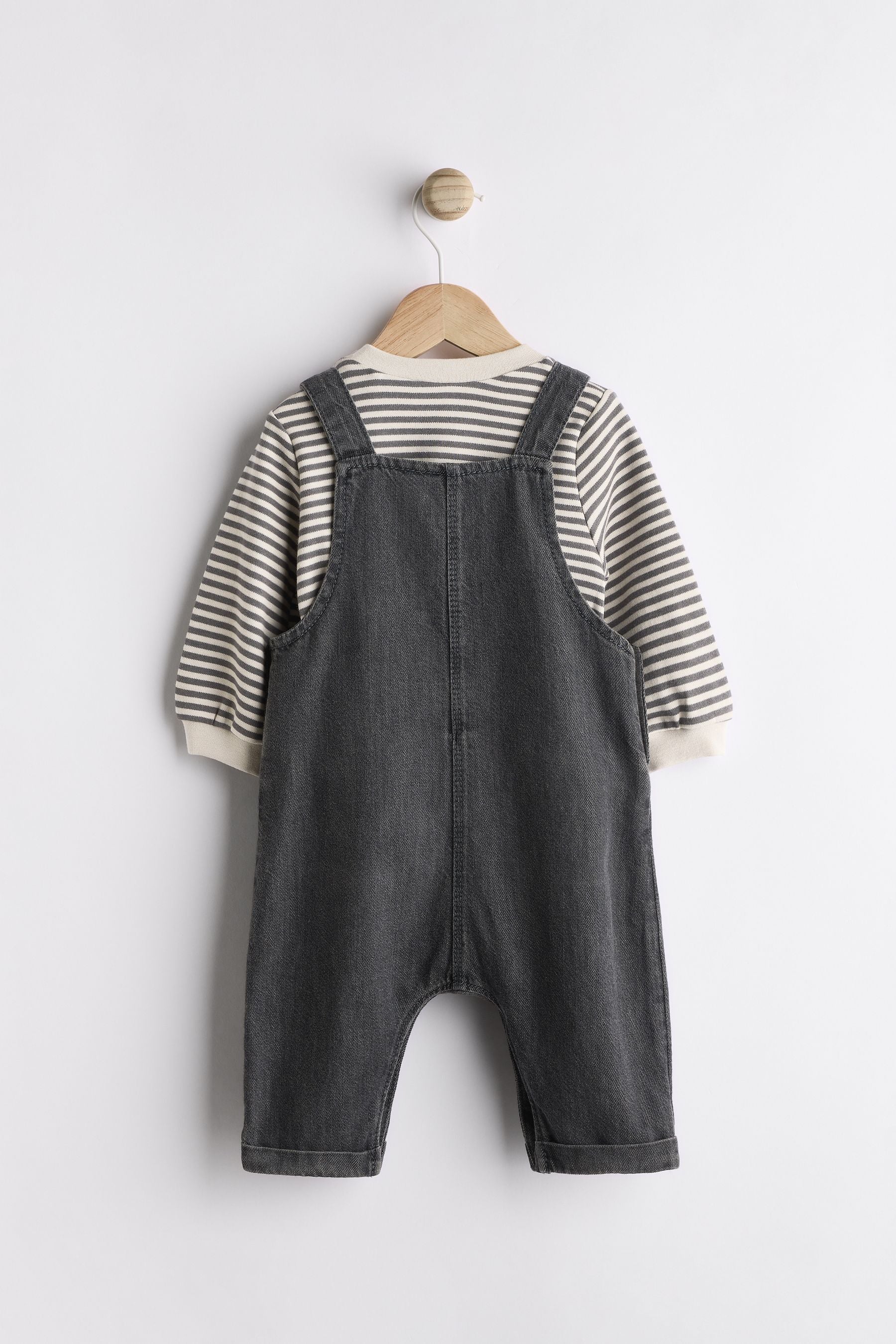 Black/Grey Baby Denim Dungarees and Bodysuit Set (0mths-2yrs)