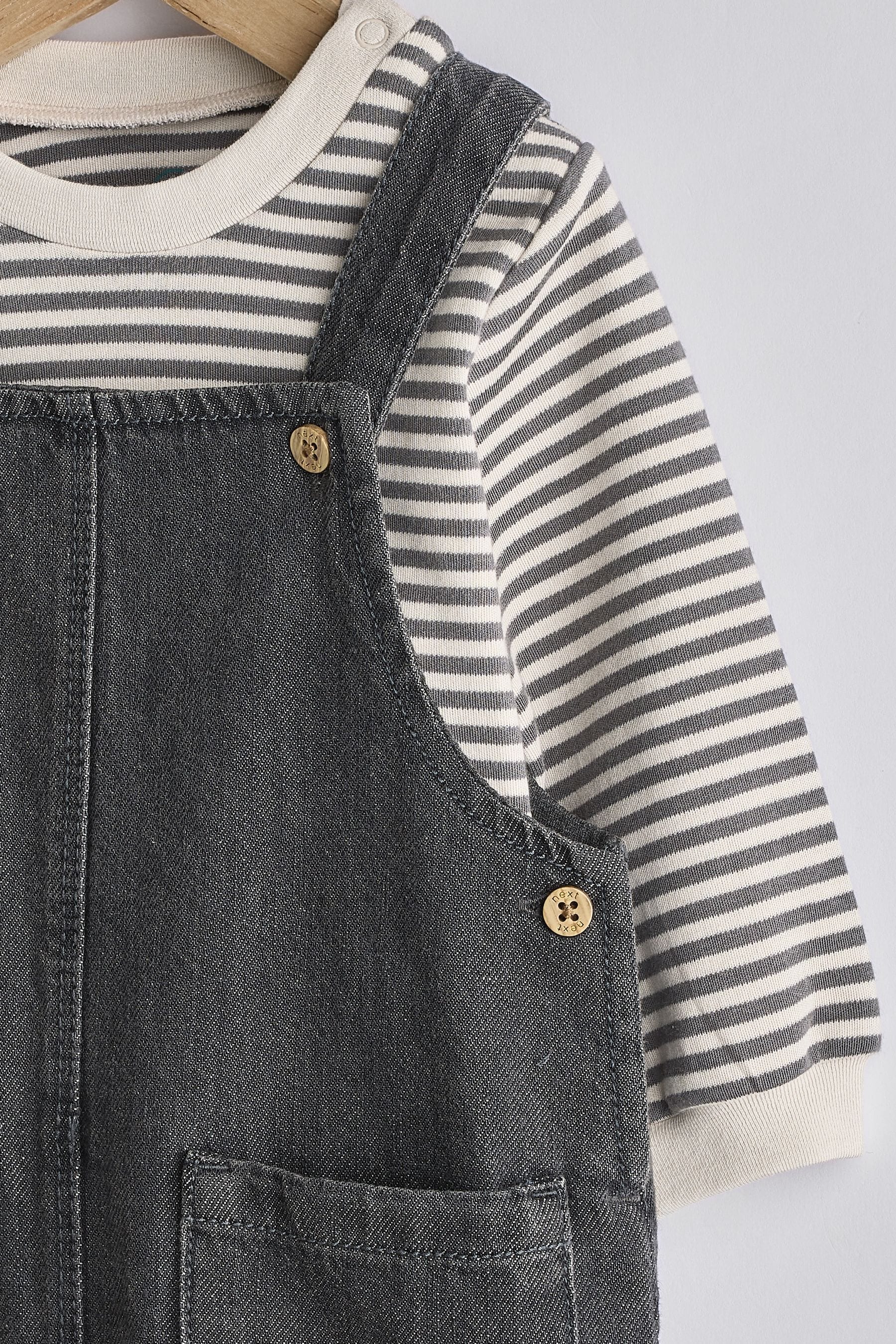 Black/Grey Baby Denim Dungarees and Bodysuit Set (0mths-2yrs)