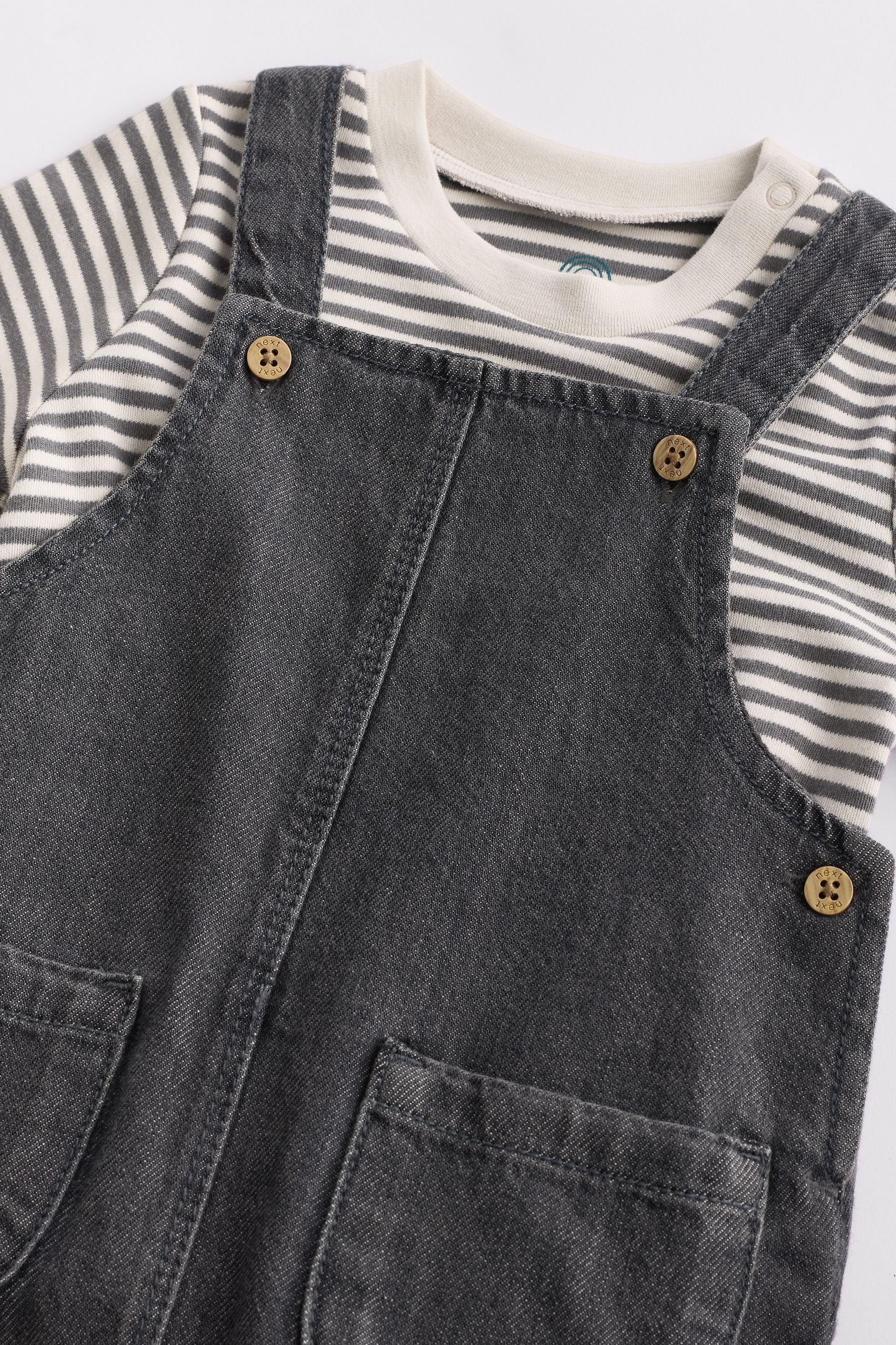 Black/Grey Baby Denim Dungarees and Bodysuit Set (0mths-2yrs)