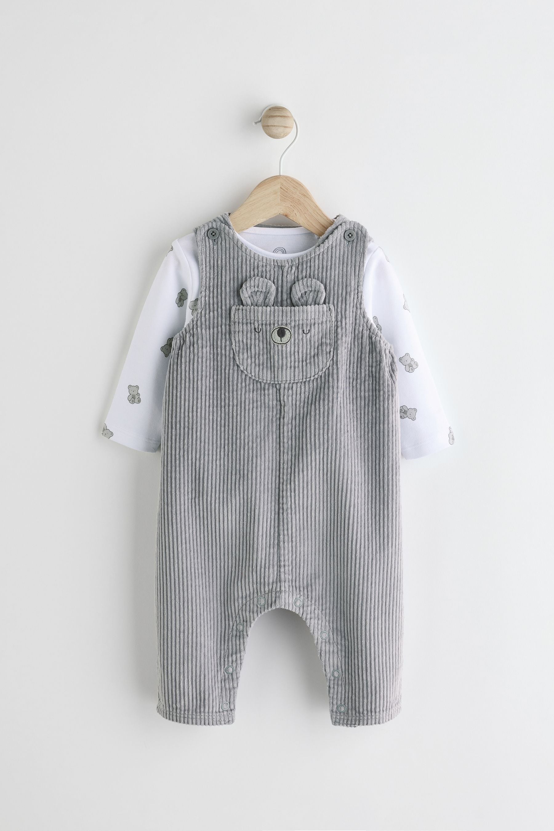 Grey Bear Baby Cord Dungarees and Bodysuit Set (0mths-2yrs)