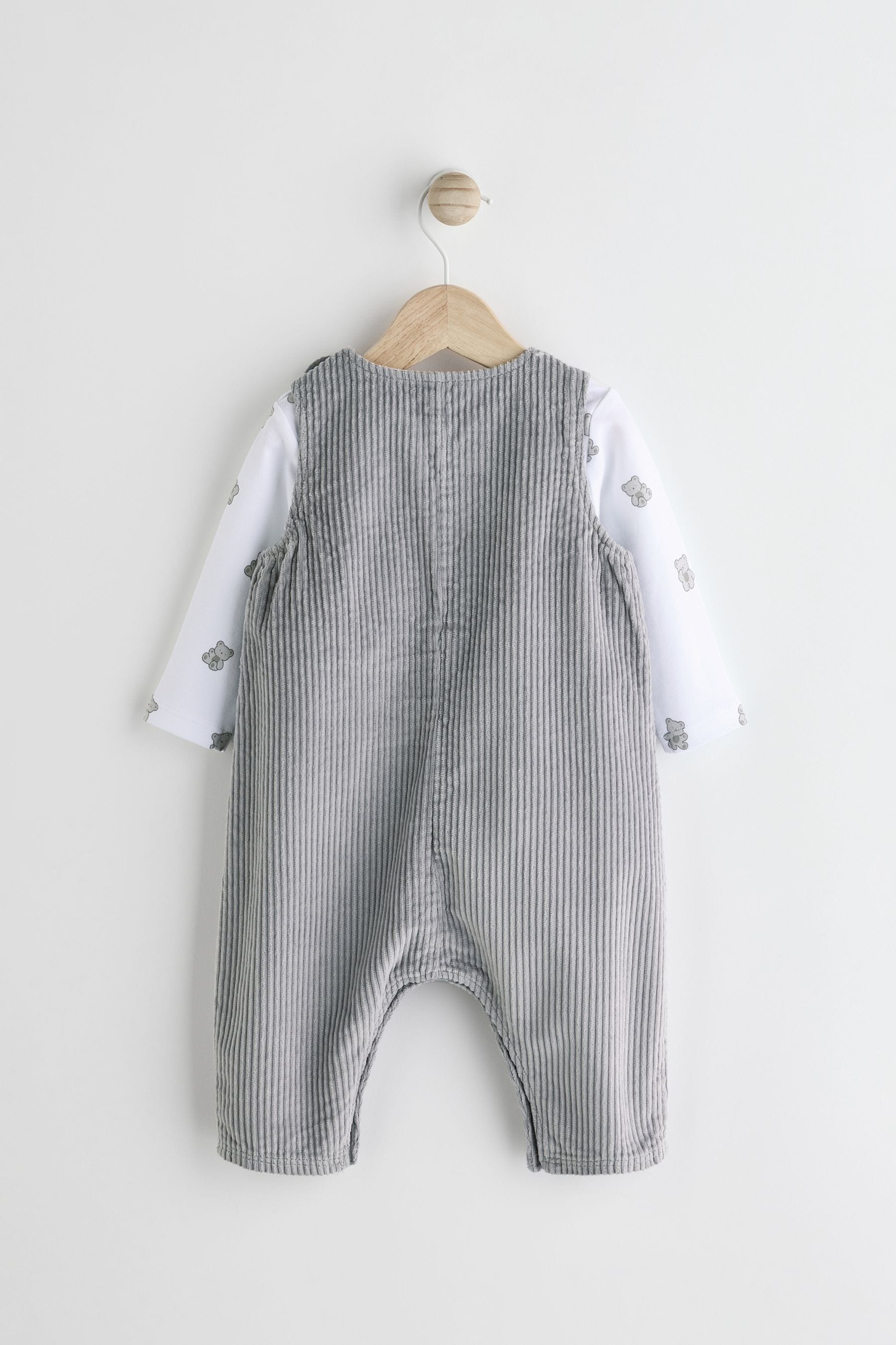 Grey Bear Baby Cord Dungarees and Bodysuit Set (0mths-2yrs)