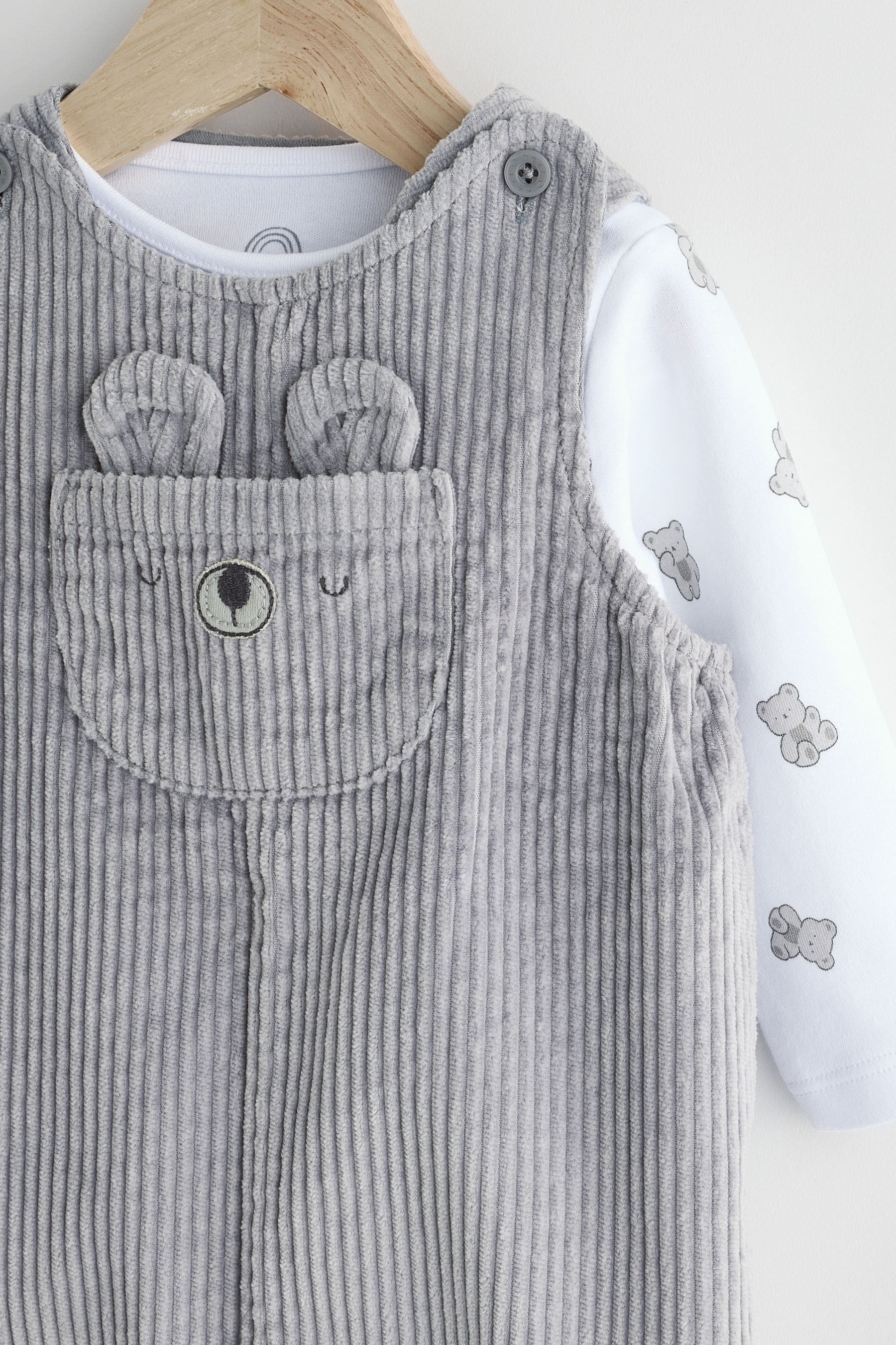 Grey Bear Baby Cord Dungarees and Bodysuit Set (0mths-2yrs)