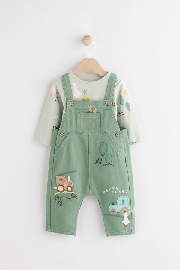 Green Farm Baby Twill Dungarees and Bodysuit Set (0mths-2yrs)