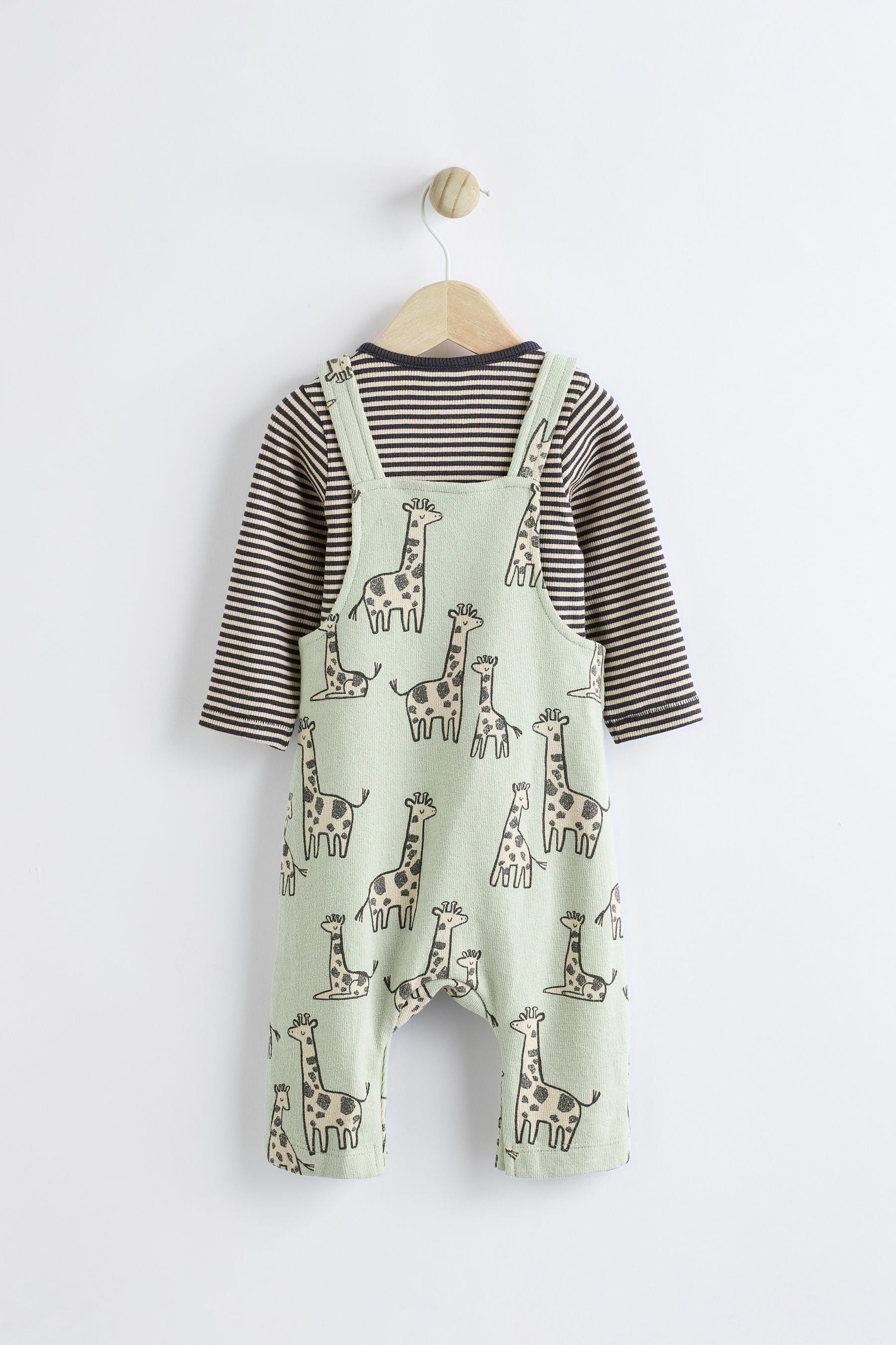 Sage Green Giraffe Jersey Baby Dungarees And Bodysuit Set (0mths-2yrs)