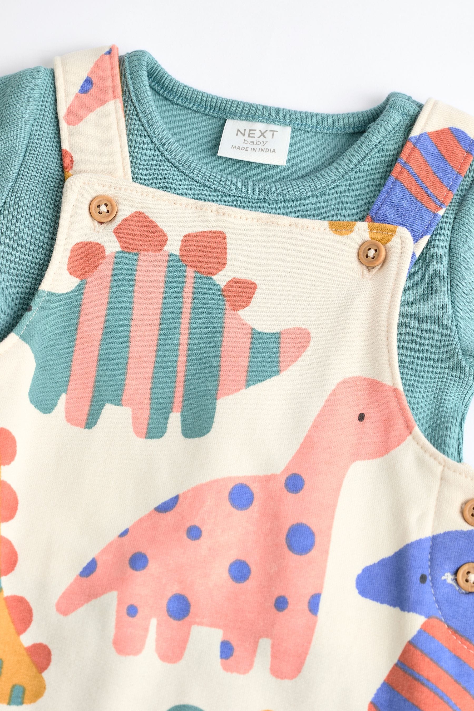 Multi Dino Jersey Baby Dungarees And Bodysuit Set (0mths-2yrs)