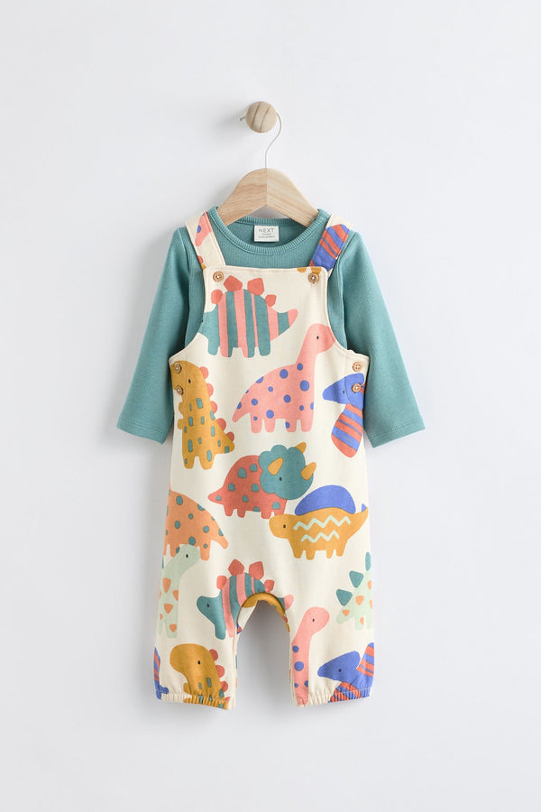 Multi Dino Jersey Baby Dungarees And Bodysuit Set (0mths-2yrs)