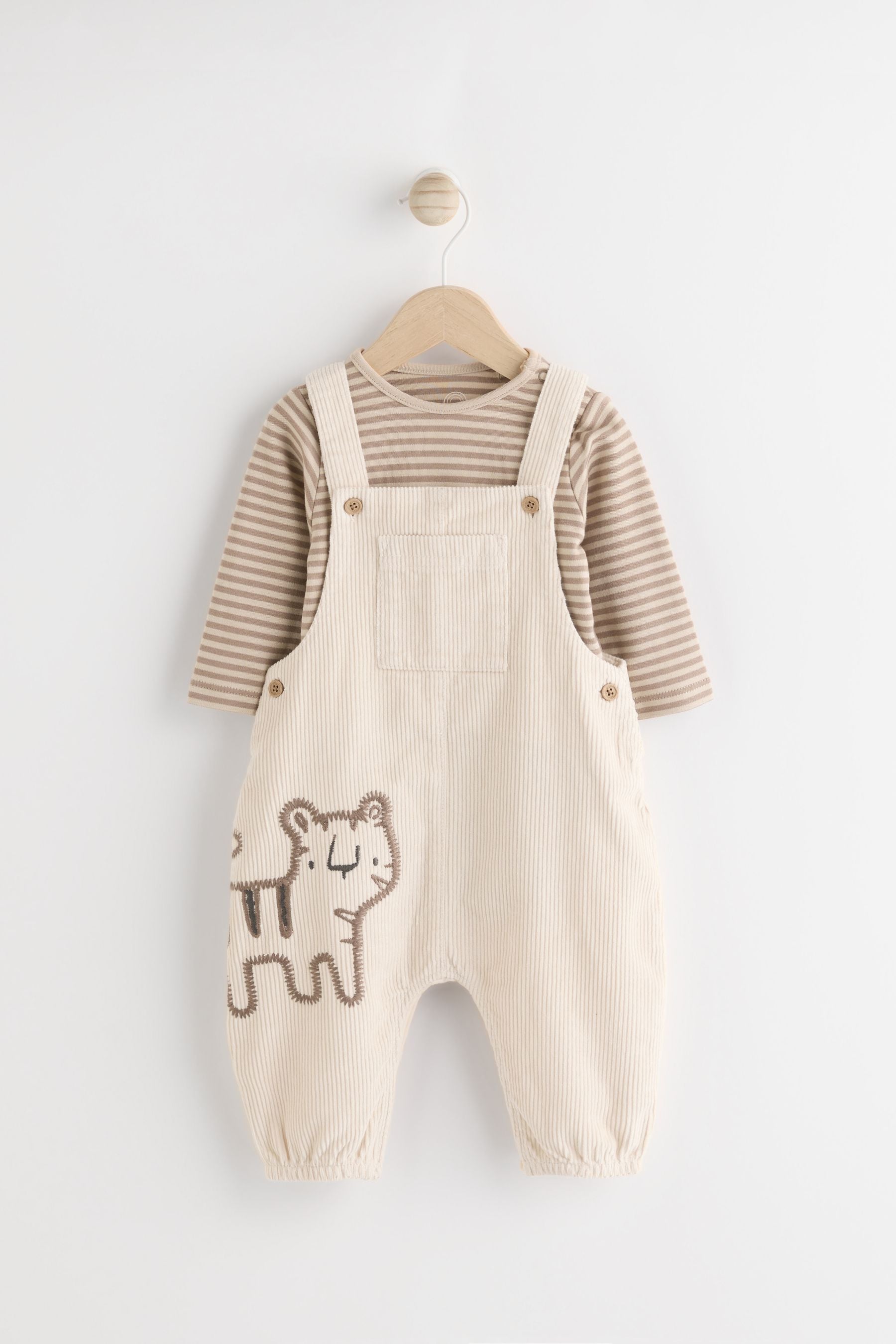 Neutral Tiger Baby Cord Dungarees and Bodysuit Set (0mths-2yrs)