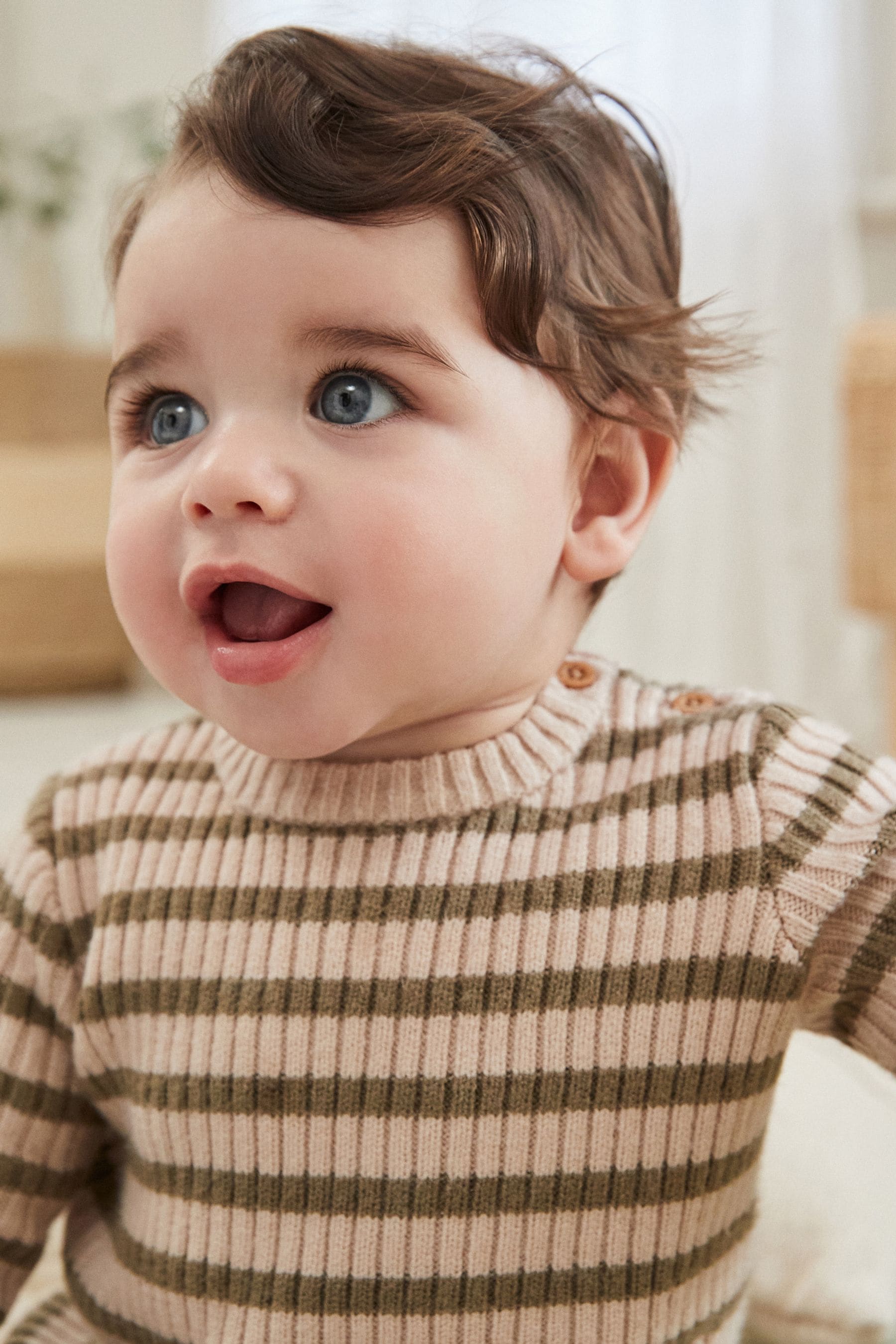 Cream/Green Knitted Rib Top and Leggings Baby Set (0mths-2yrs)