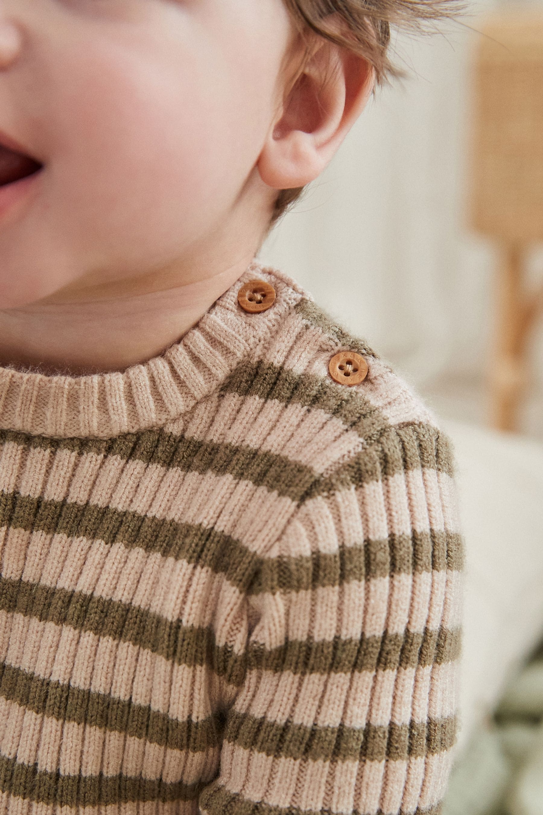 Cream/Green Knitted Rib Top and Leggings Baby Set (0mths-2yrs)