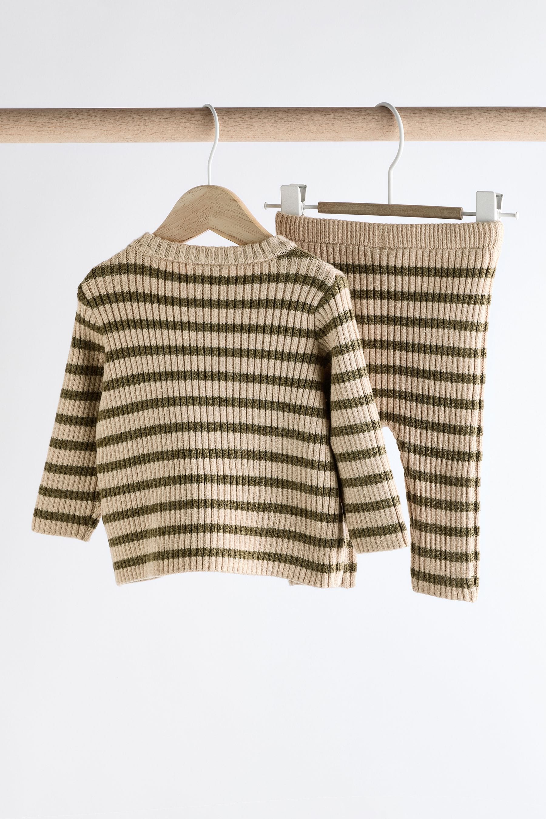 Green Stripe Baby Knitted Rib Top and Leggings Set (0mths-2yrs)