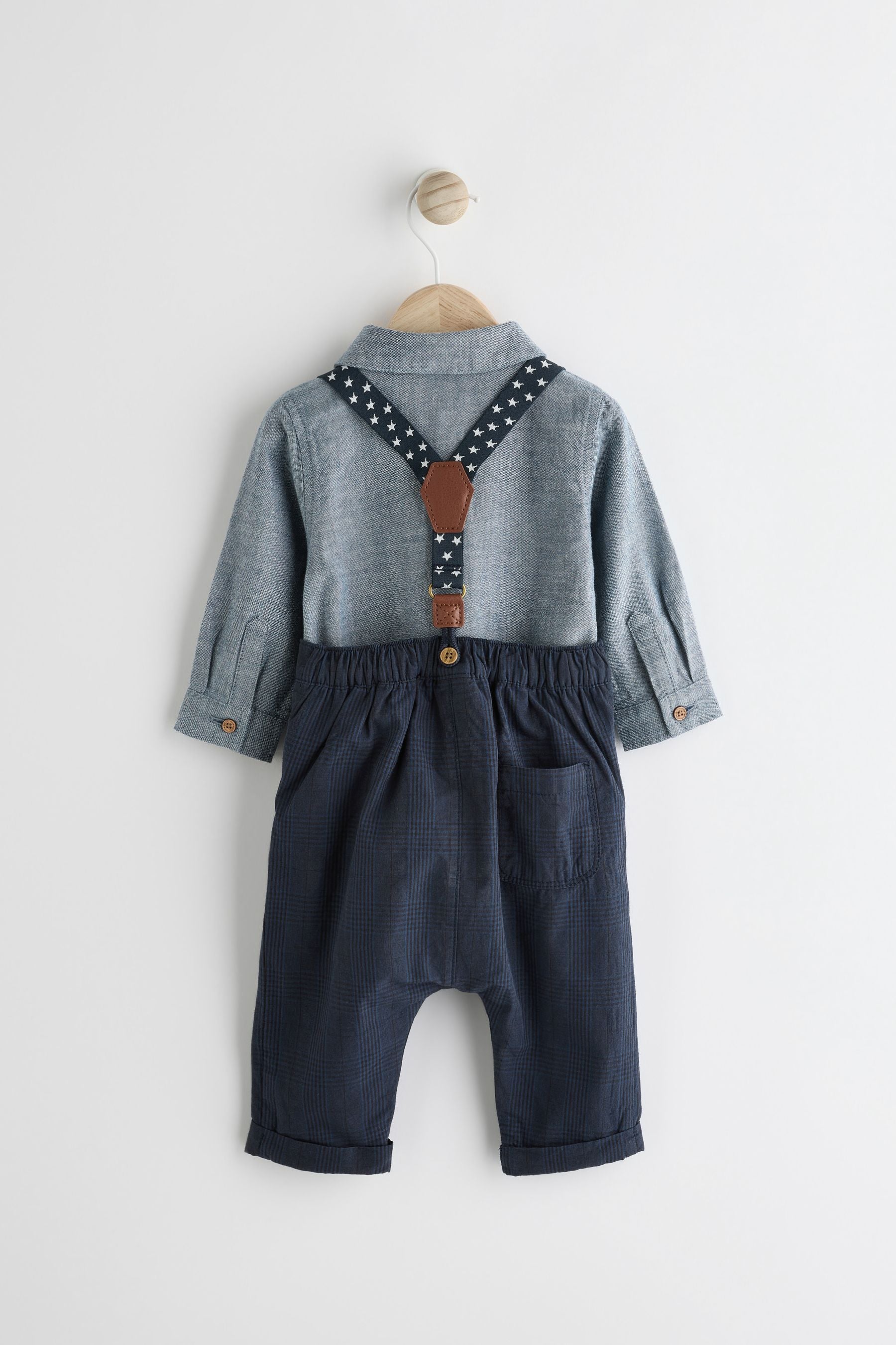 Navy Baby Shirt, Trousers and Braces 3 Piece Set (0mths-2yrs)