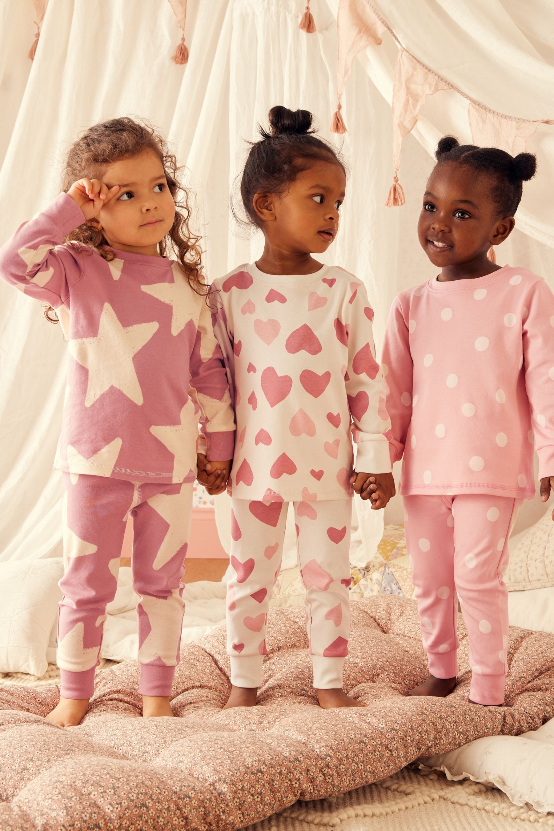 Pink/White Heart/Flower/Spot Stampy 100% Cotton Pyjamas 3 Pack (9mths-16yrs)