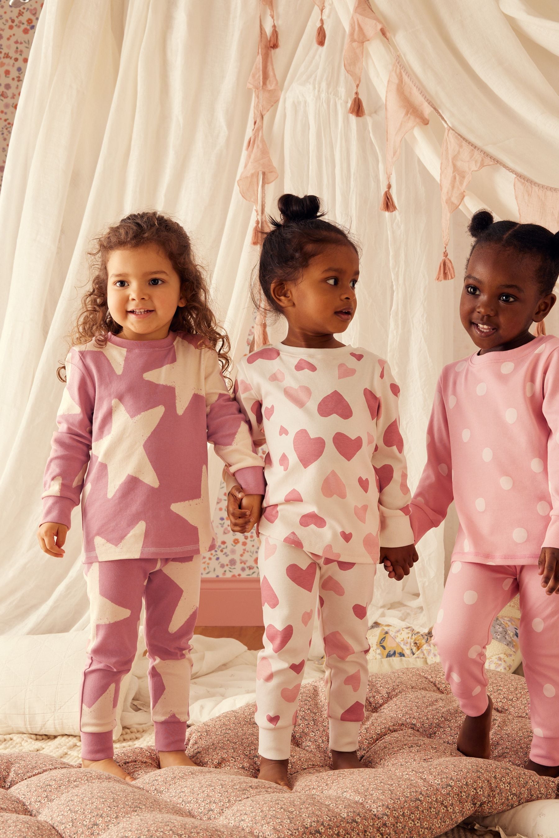 Pink/White 3 Pack 100% Cotton Snuggle Pyjamas (9mths-12yrs)