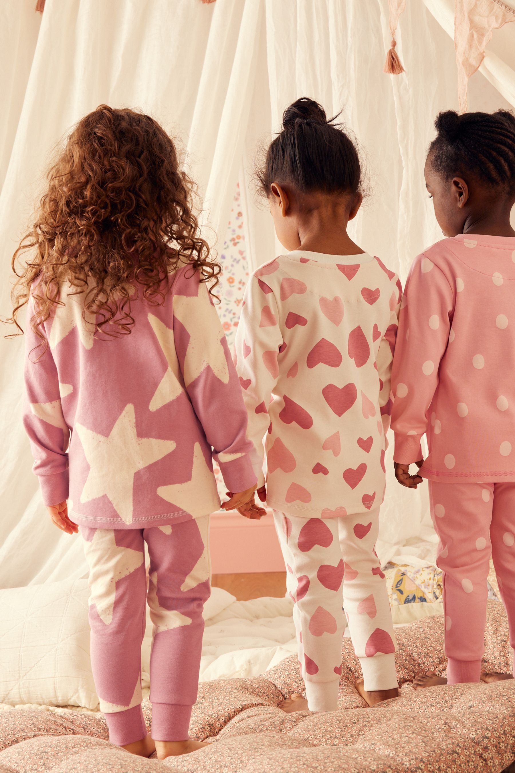 Pink/White 3 Pack 100% Cotton Snuggle Pyjamas (9mths-12yrs)