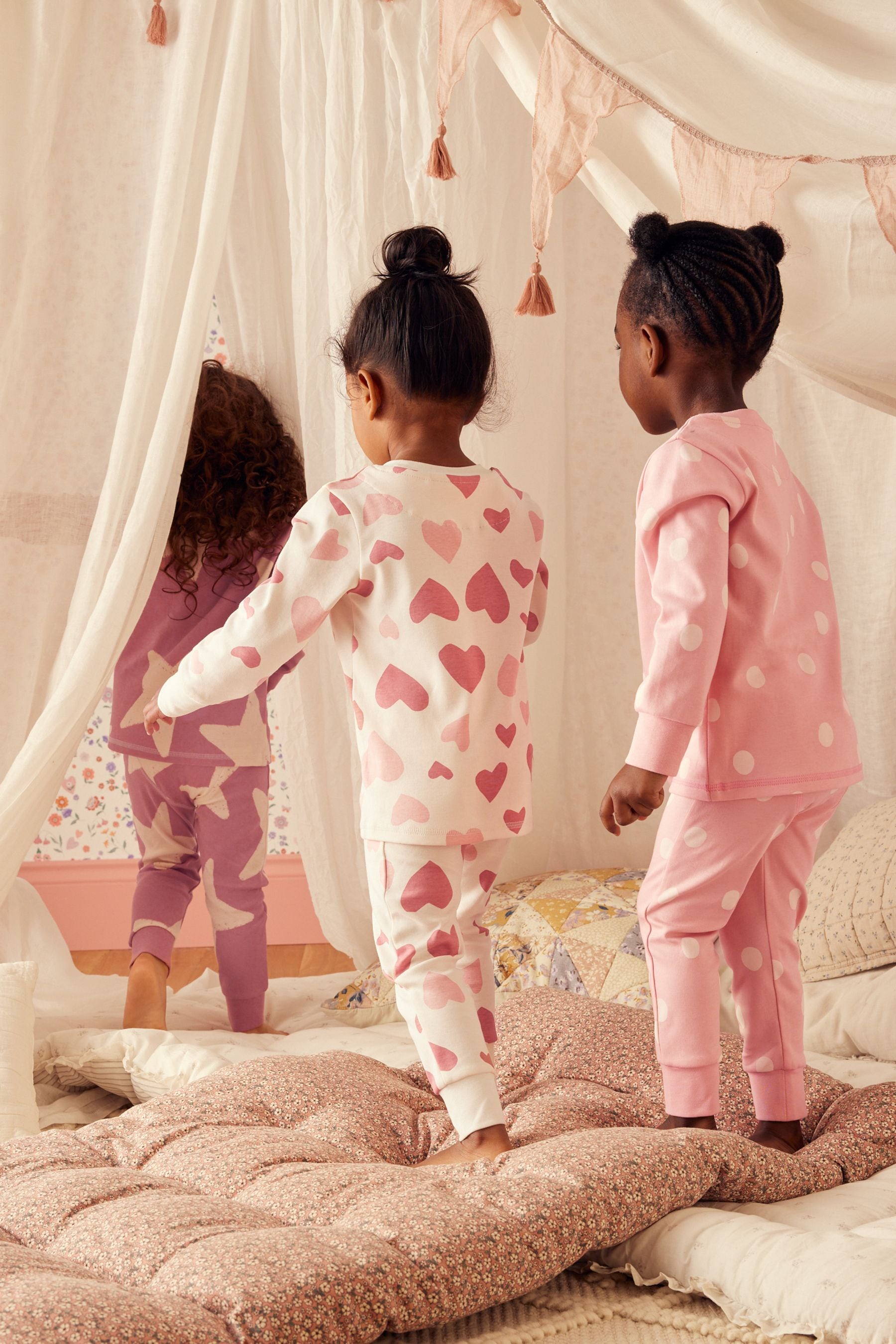 Pink/White Heart/Flower/Spot Stampy 100% Cotton Pyjamas 3 Pack (9mths-16yrs)