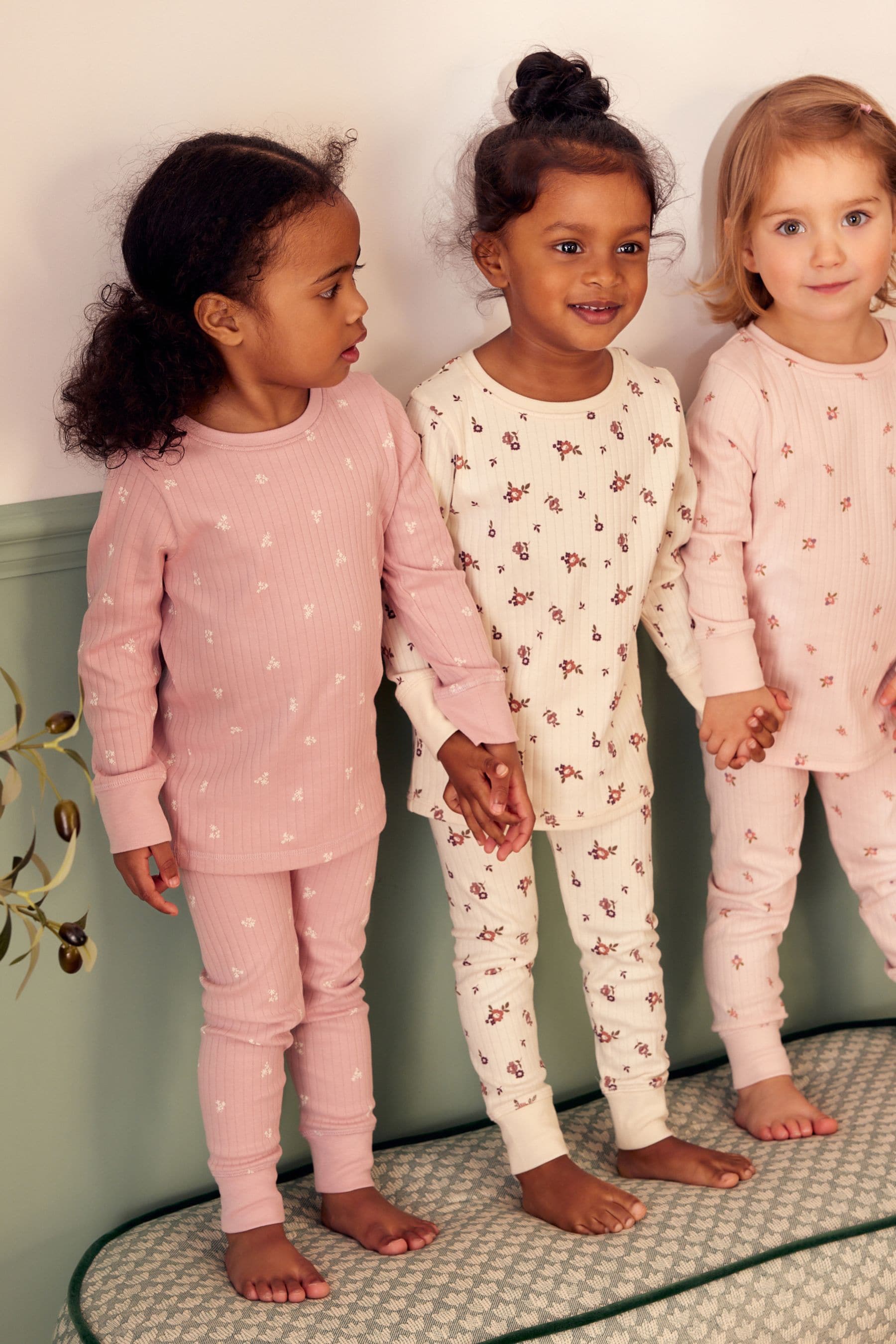 Pink/ White Ditsy 100% Cotton Floral Snuggle Pyjamas 3 Pack (9mths-12yrs)