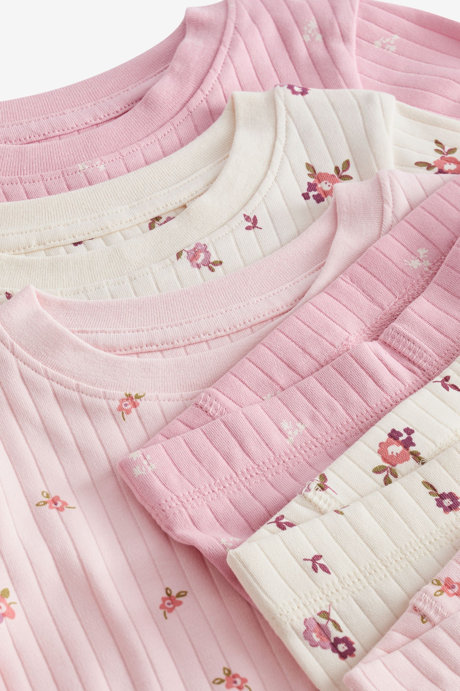 Pink/ White Ditsy 100% Cotton Floral Snuggle Pyjamas 3 Pack (9mths-12yrs)